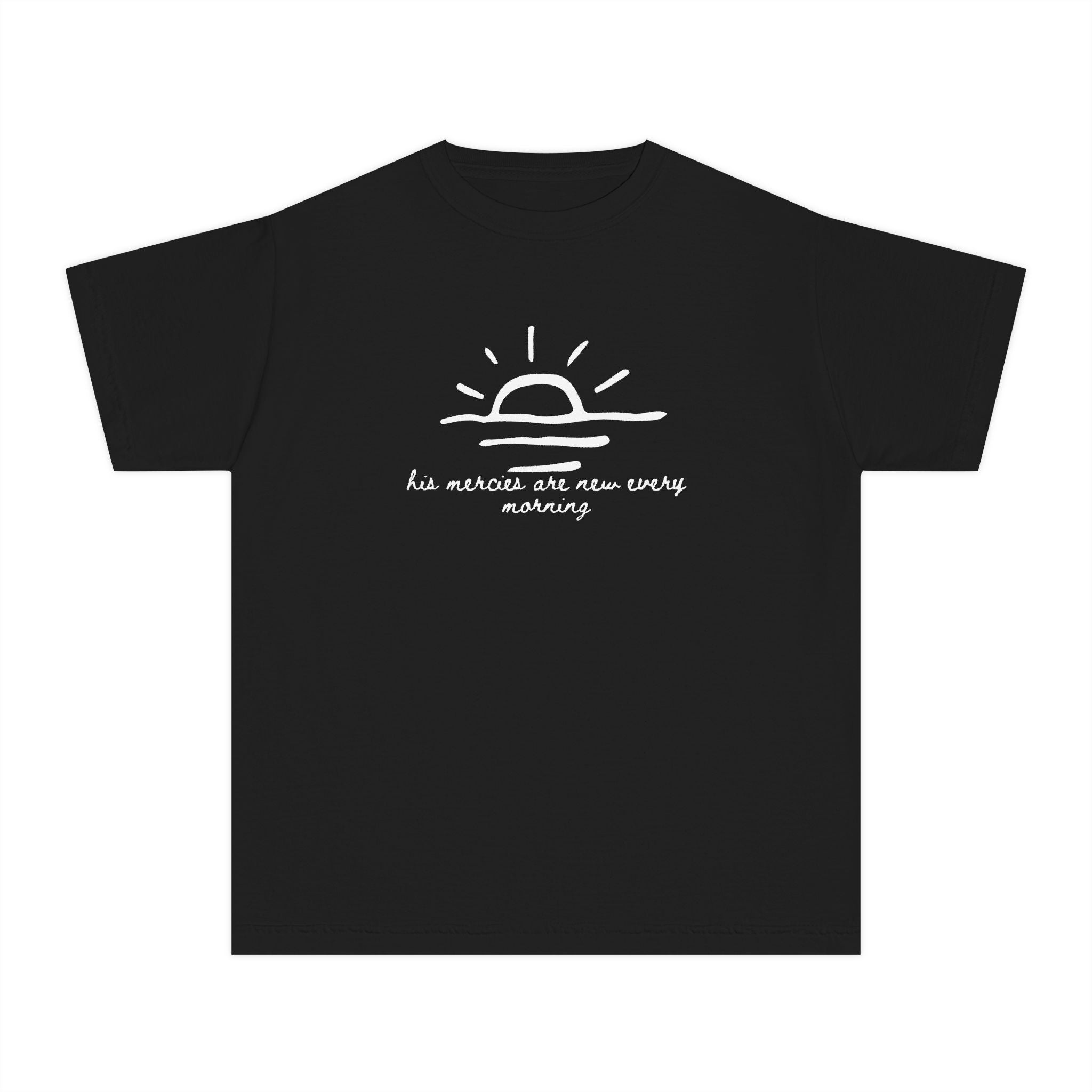 Youth Tee — "His Mercies Are New Every Morning" Sunrise Graphic Kids Shirt