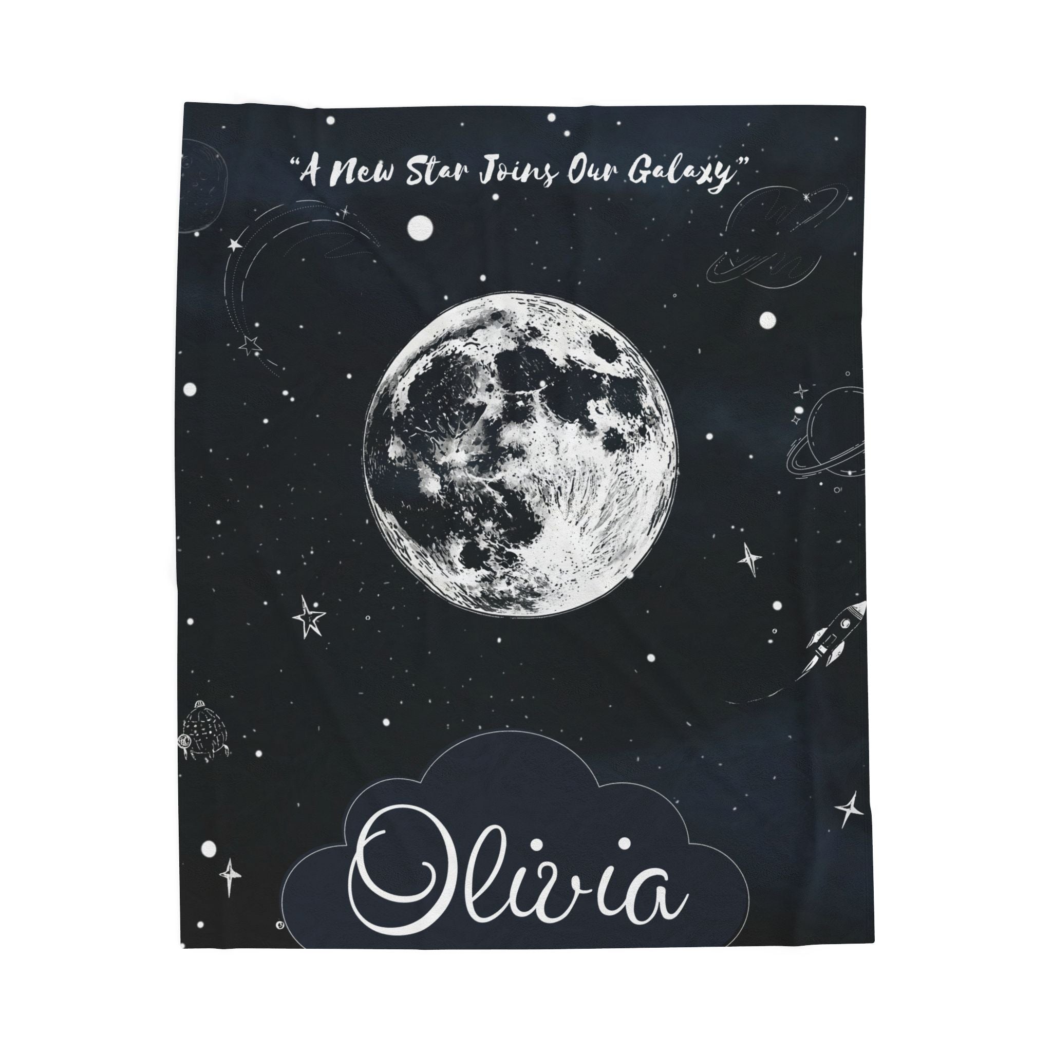 Personalized Moon Nursery Velveteen Blanket, Custom Name Space Baby Throw
