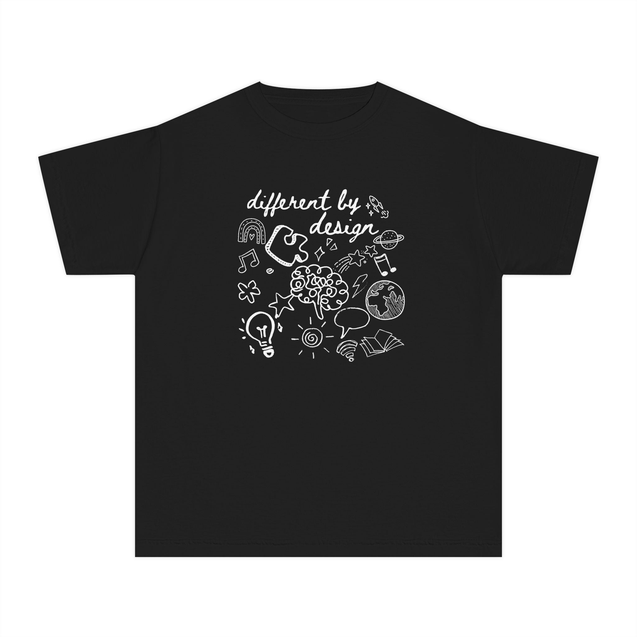 Youth Tee — “Different By Design” Creativity & Neurodiversity Graphic