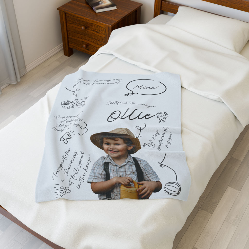 Personalized Toddler Name Blanket Velveteen Plush Blanket | Custom Baby Boy Toddler