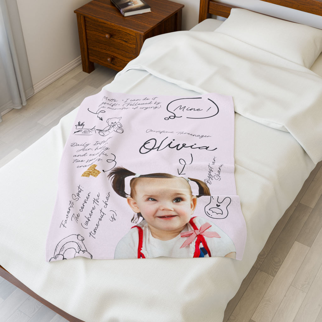 Personalized Photo Name Pink Toddler Personality Blanket