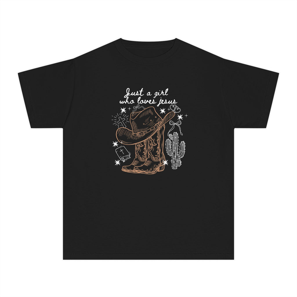 Youth Tee - 'Just a Girl Who Loves Jesus' Western Cowboy  Christian Shirt