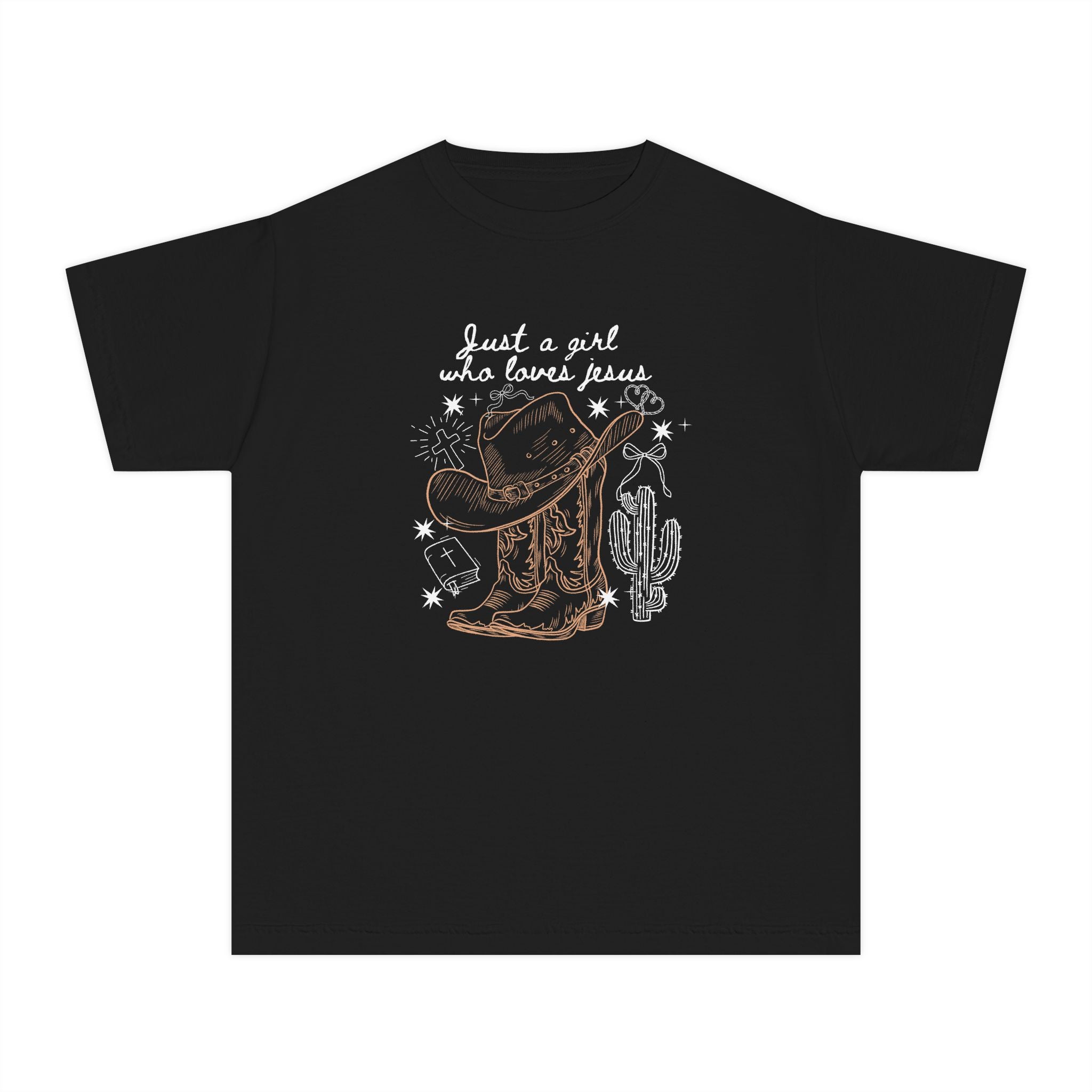 Youth Tee - 'Just a Girl Who Loves Jesus' Western Cowboy  Christian Shirt