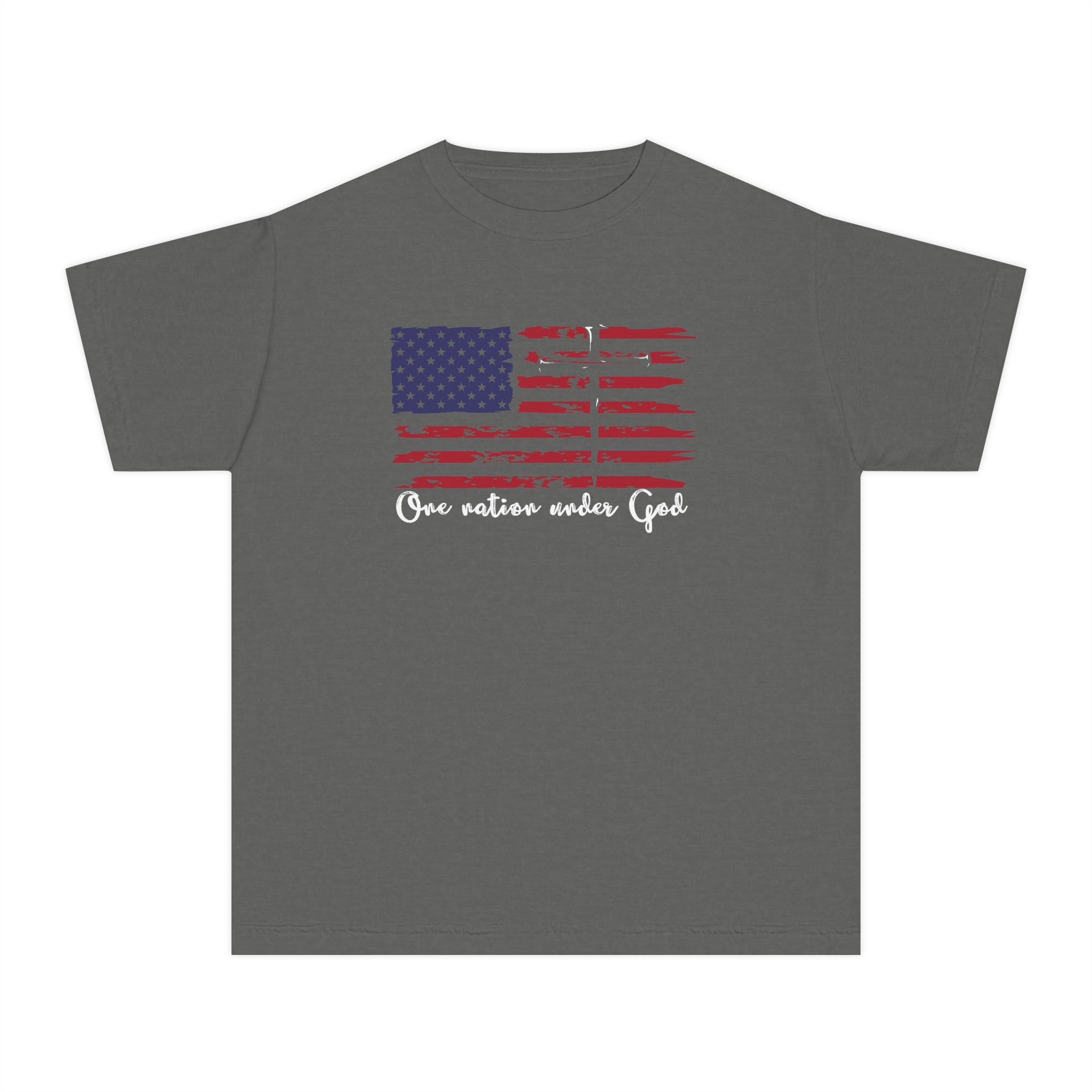 Youth Tee - Distressed American Flag with "One Nation Under God" Patriotic Kids Shirt