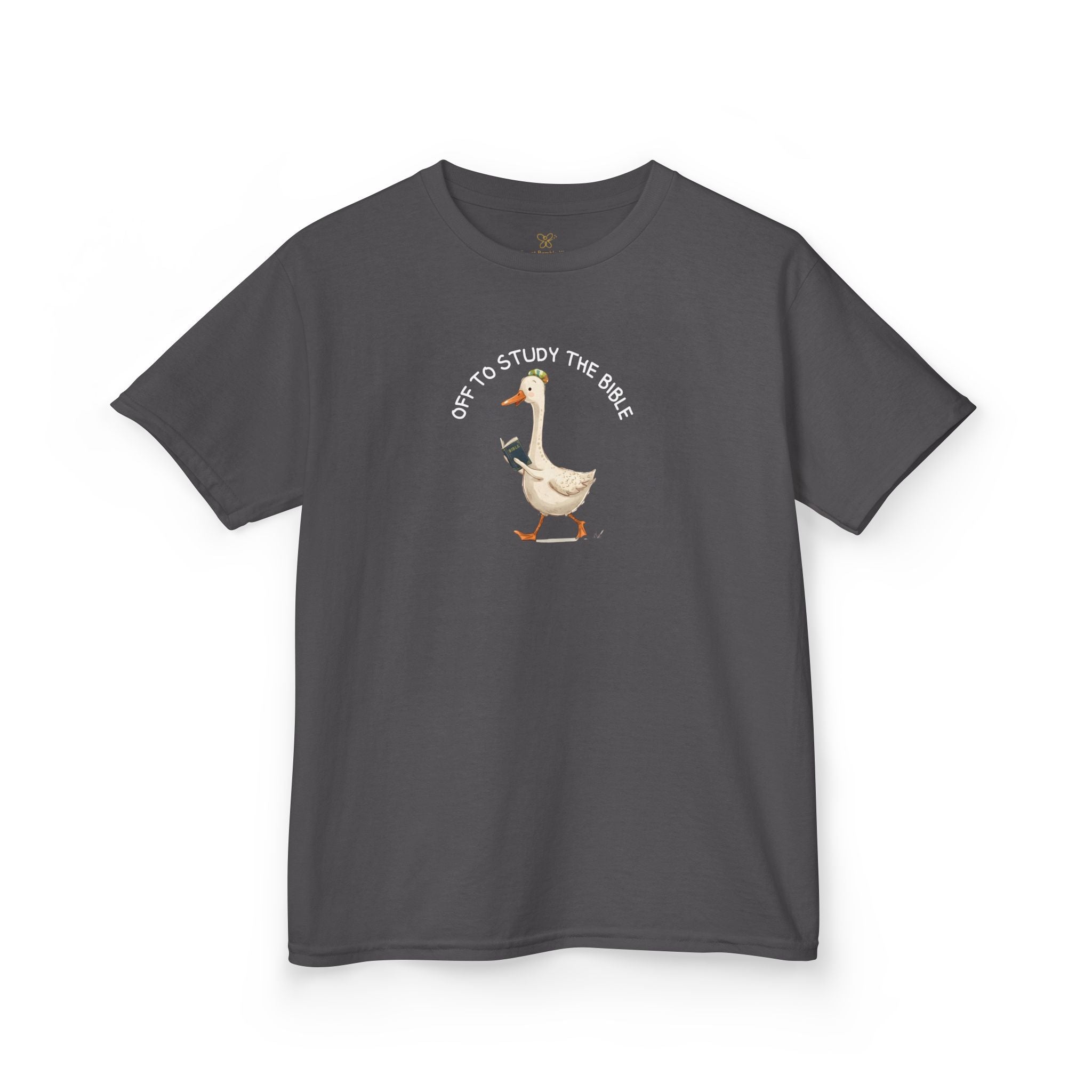 Kids T-Shirt - "Off to Study the Bible" Cute Goose Christian Tee for Sunday School & Church