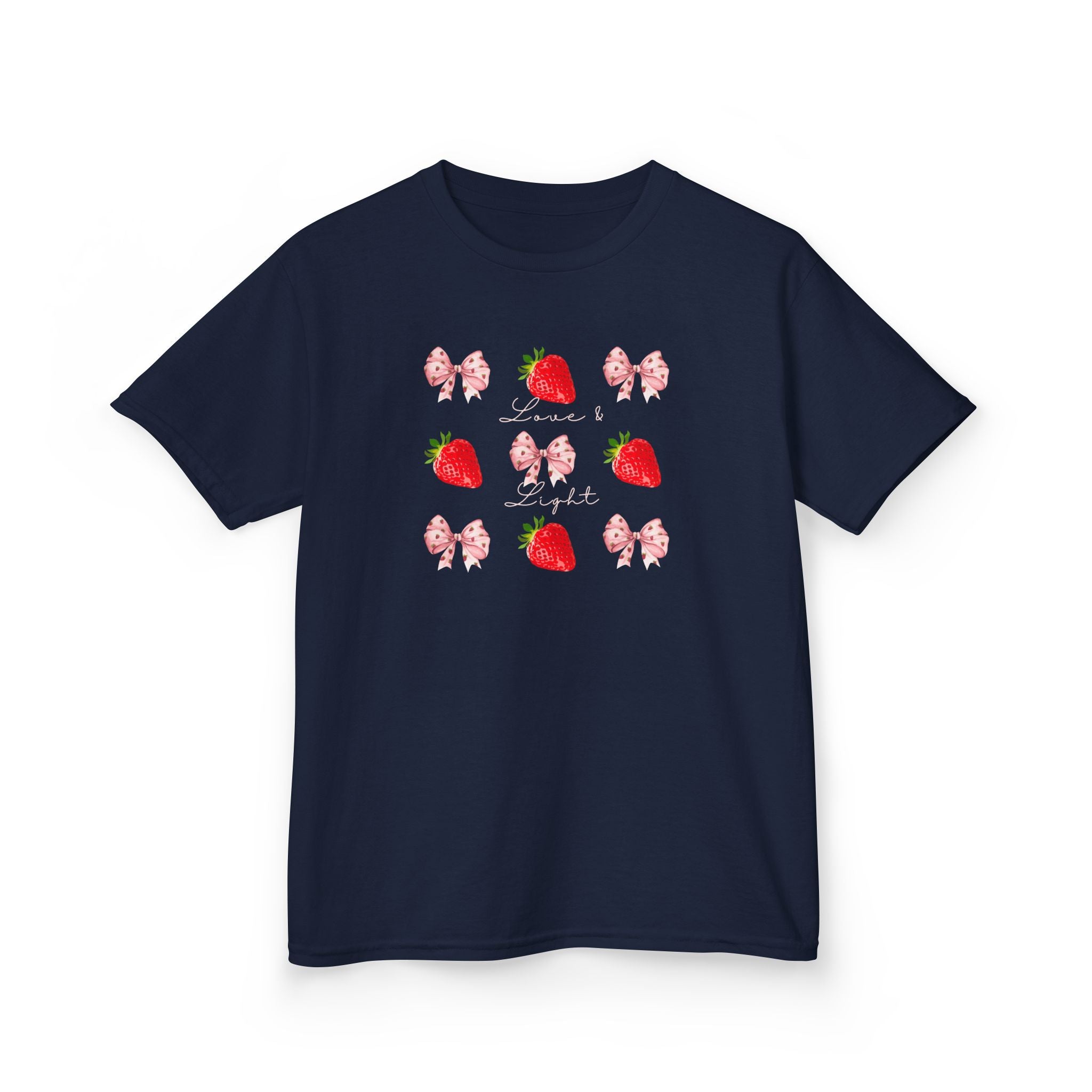 Kids Strawberry & Bow Graphic Tee — Cute Pink Bows, Fresh Fruit Design