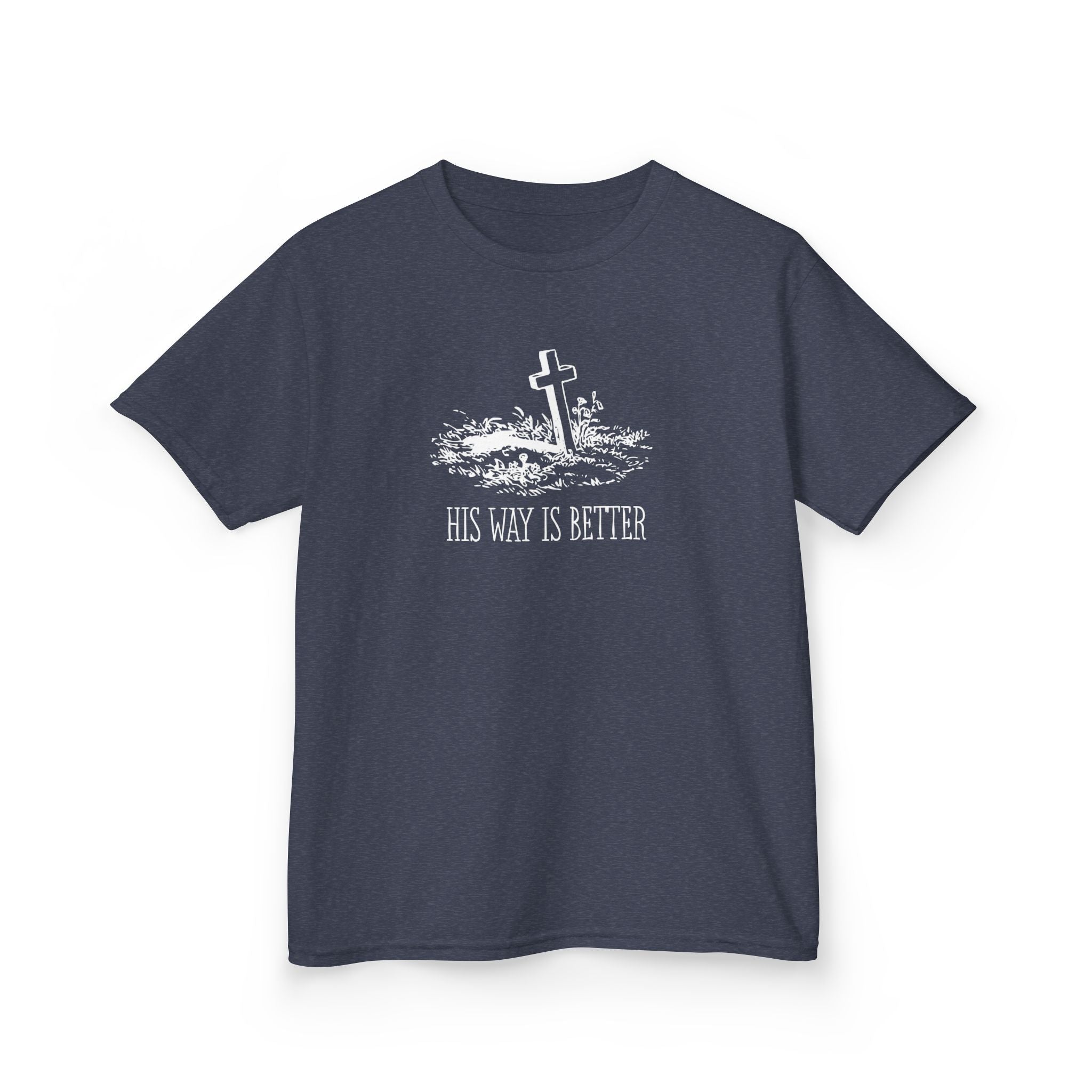 Kids T‑Shirt - 'His Way Is Better' Cross Graphic Christian Tee