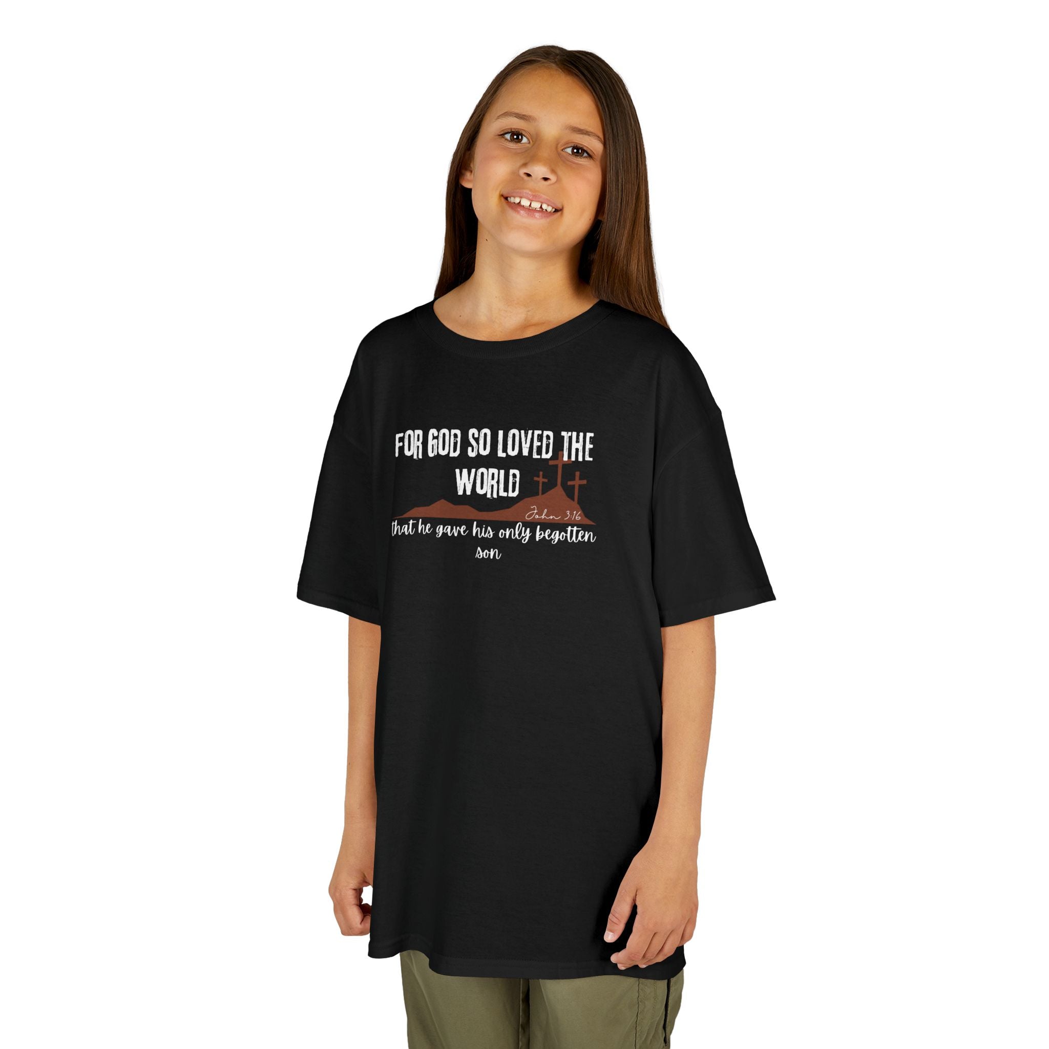 Kids T-Shirt — "For God So Loved the World" Christian Faith Tee