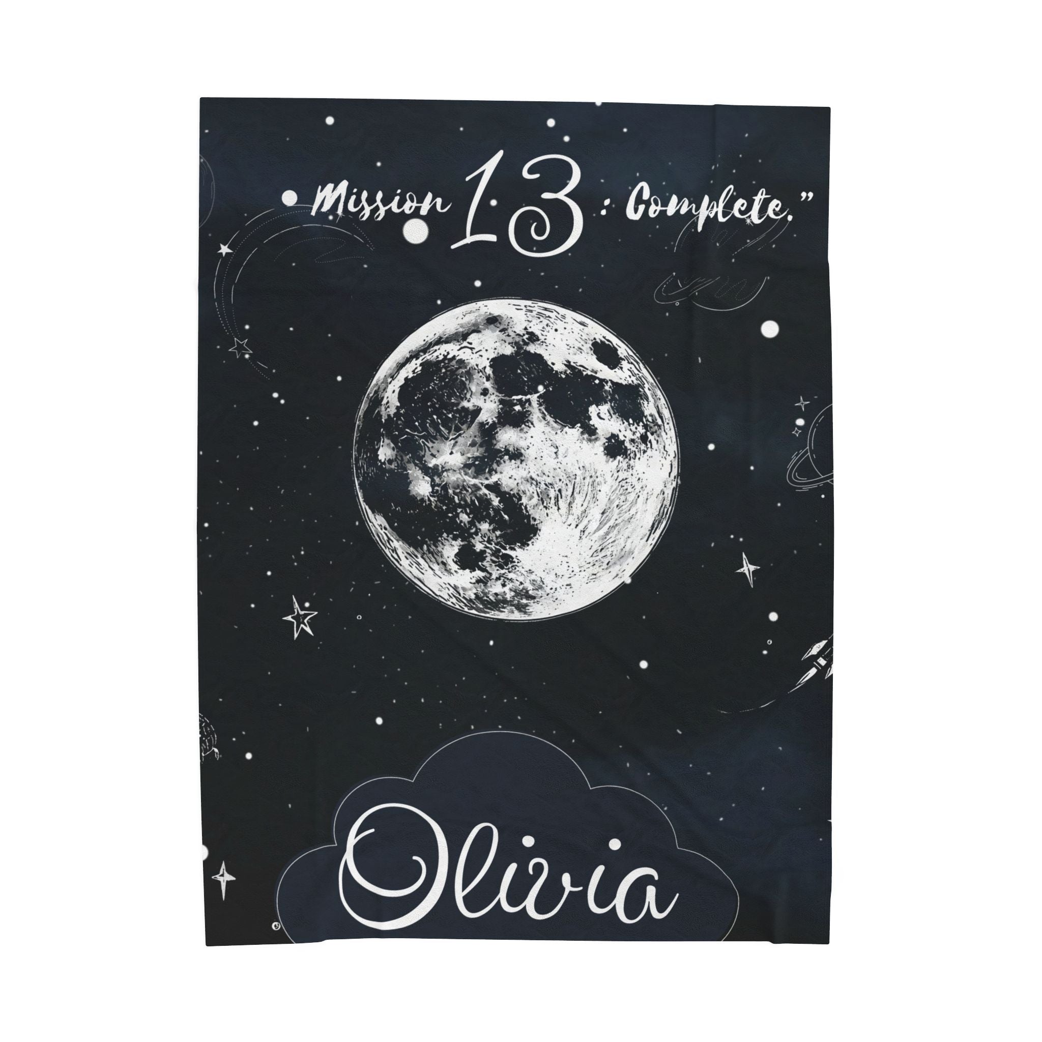 Personalized Moon & Stars Birthday Velveteen Plush Blanket || Custom Teen Birthday Gift