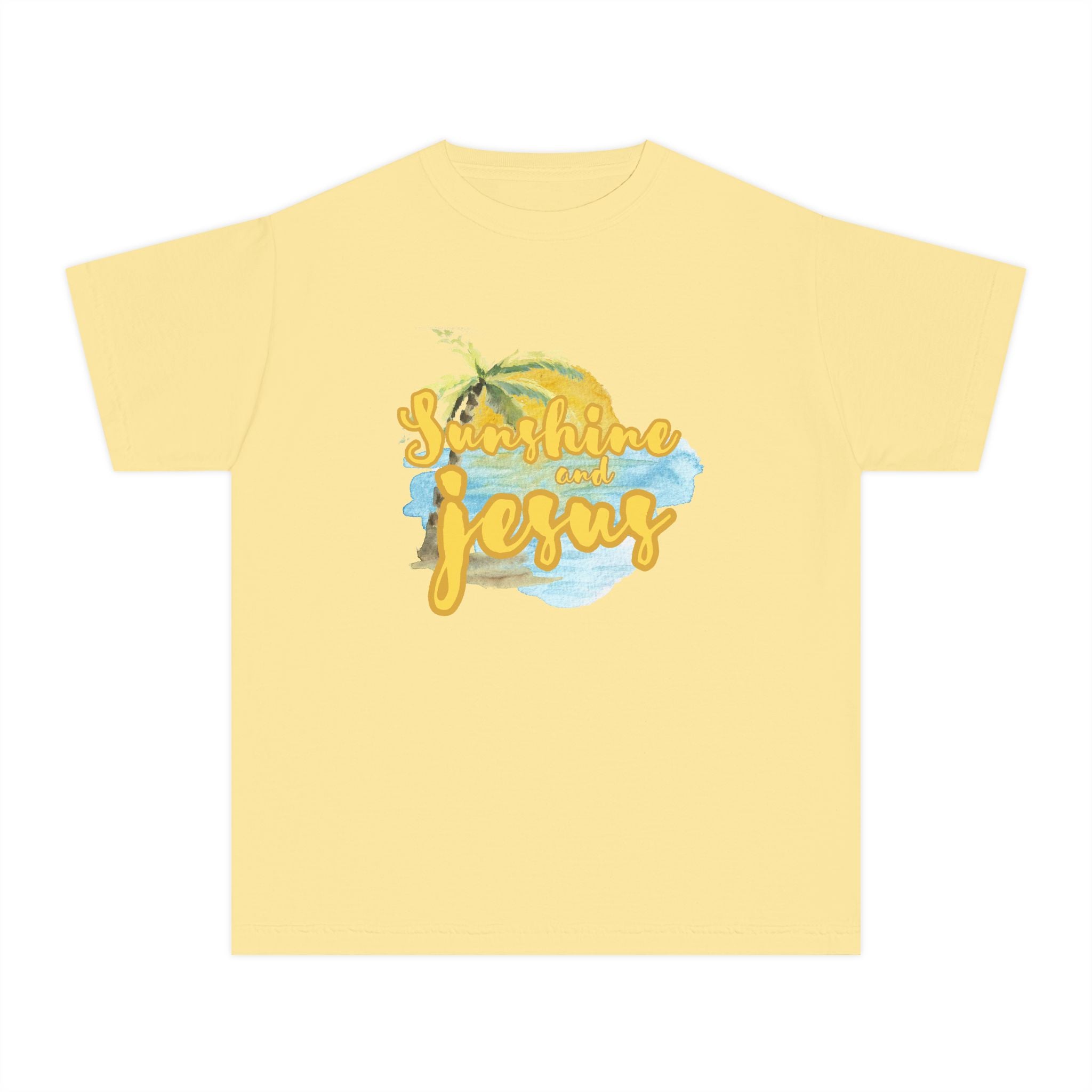 Youth Tee — Sunshine and Jesus Palm Tree Christian Graphic Shirt