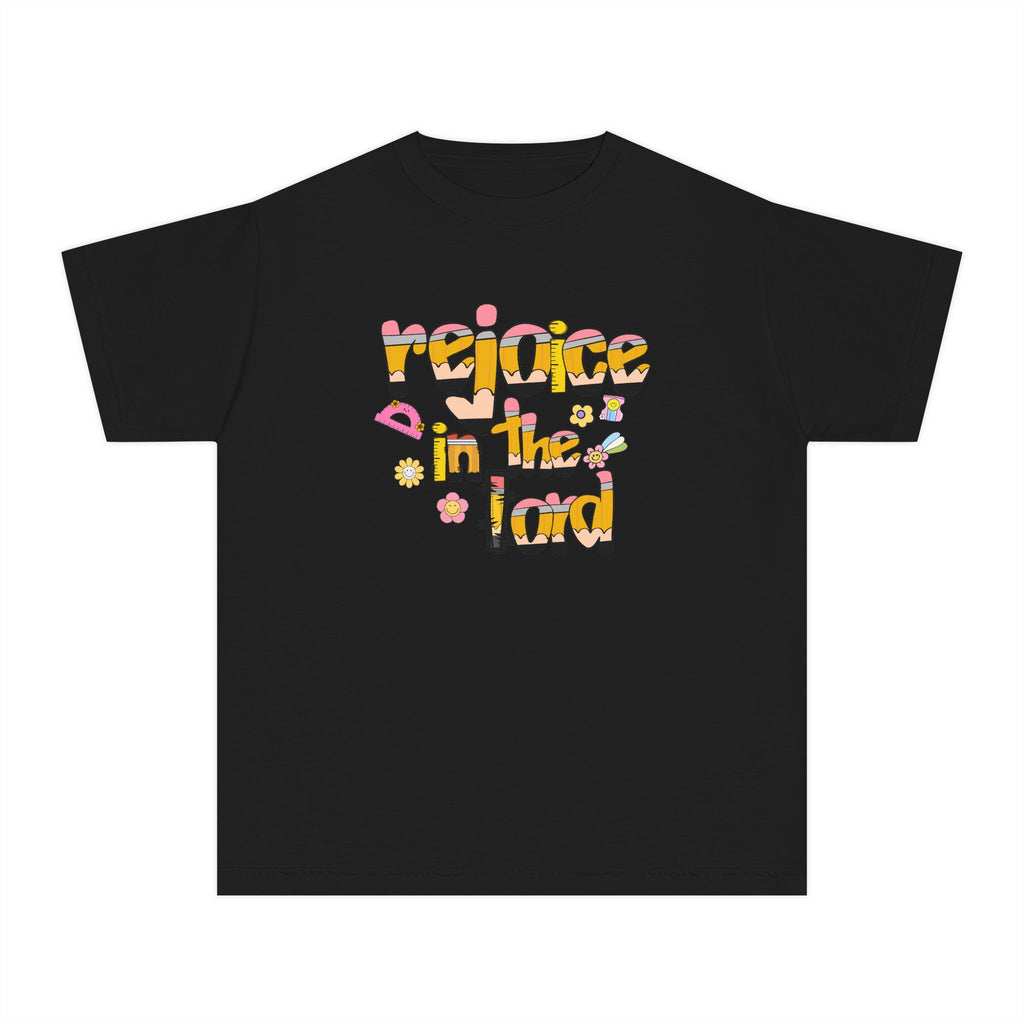 Rejoice in the Lord - Preppy pencil alphabet christian tee