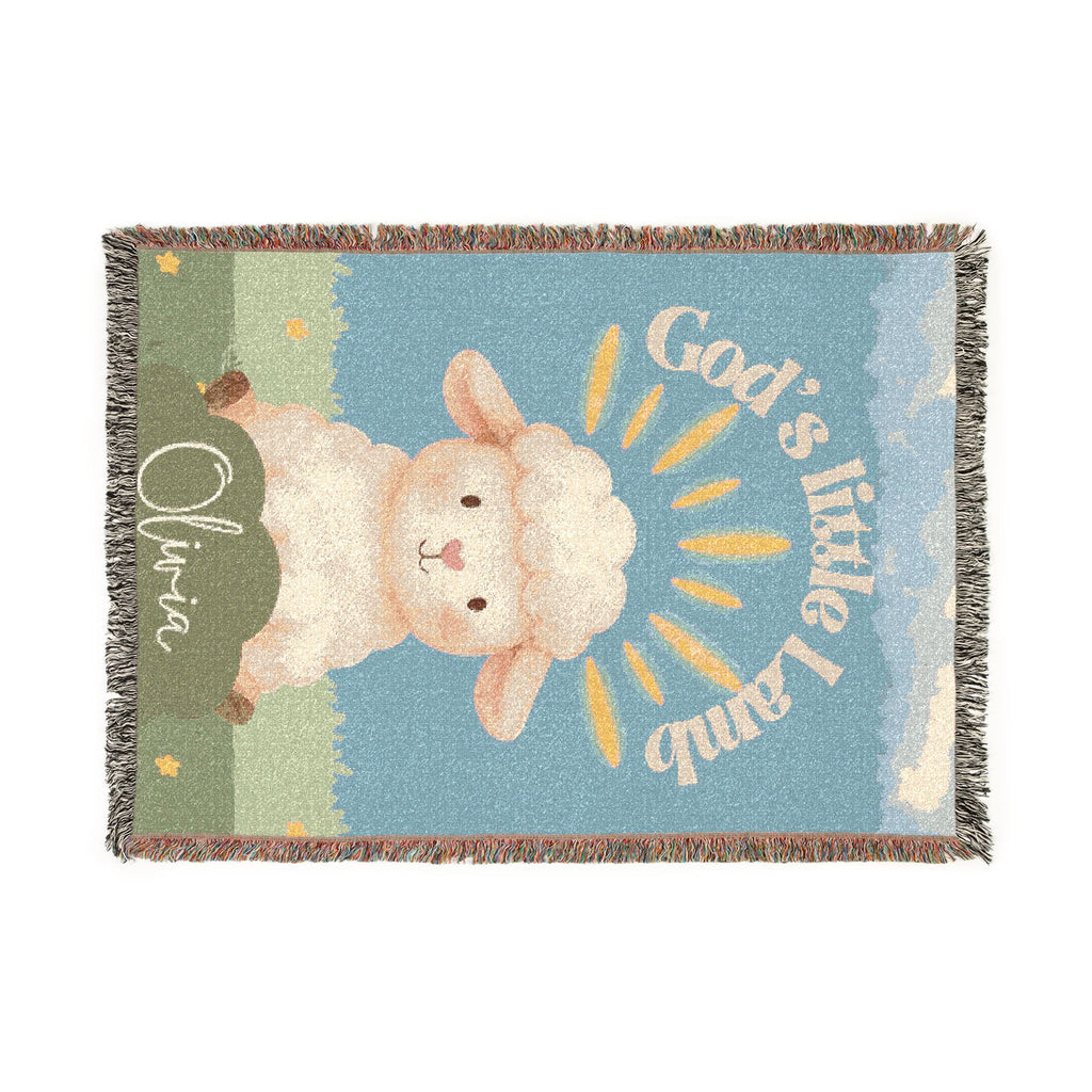God's Little Lamb Woven Blanket | Lamb Nursery Throw, Personalized Name Option