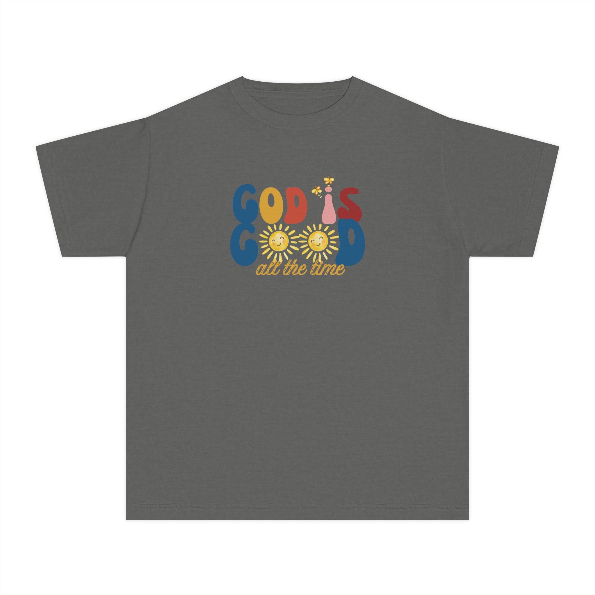 Youth T‑Shirt — "God is Good All the Time" Retro Sunflowers Kids Tee