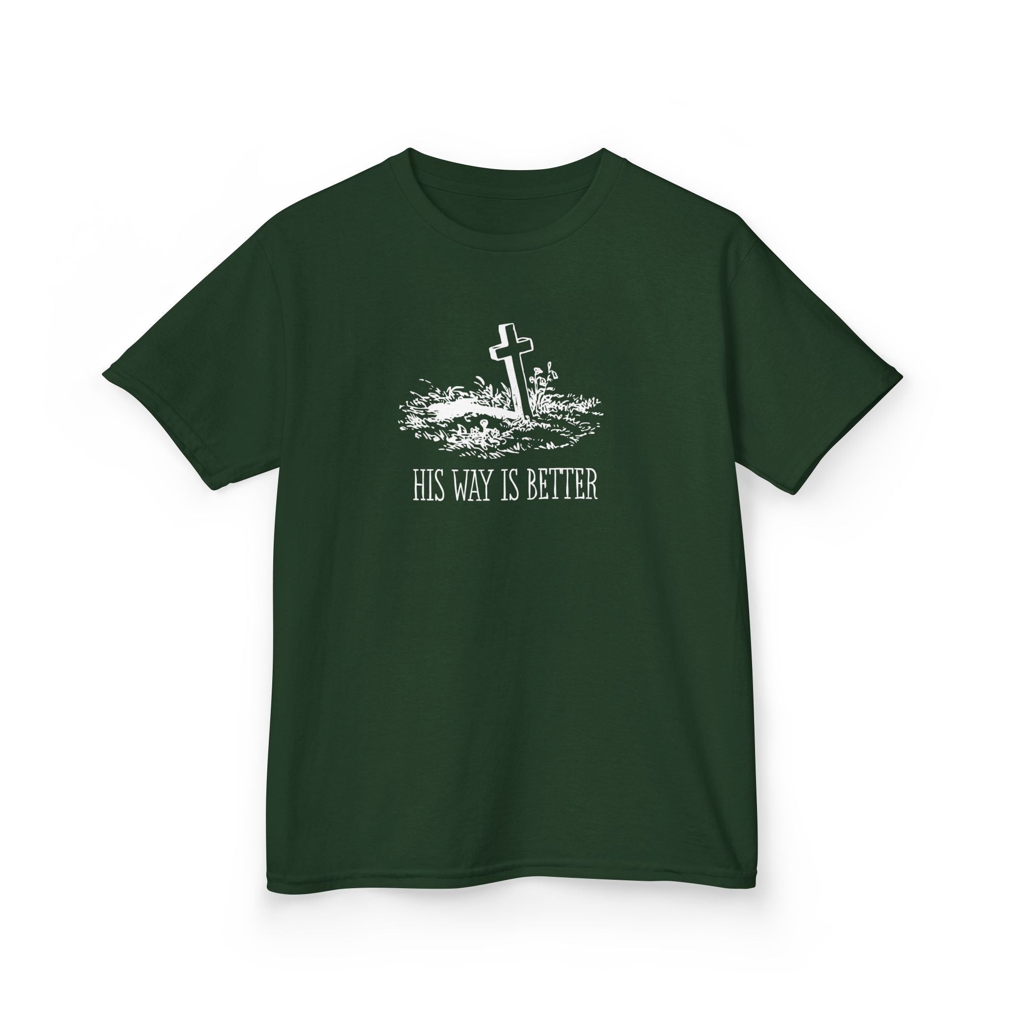 Kids T‑Shirt - 'His Way Is Better' Cross Graphic Christian Tee