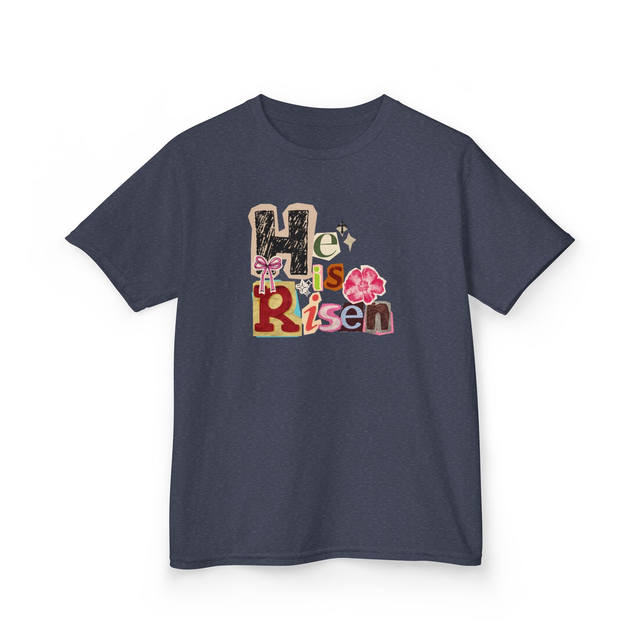 Kids Tee — "He Is Risen" Floral Easter Design