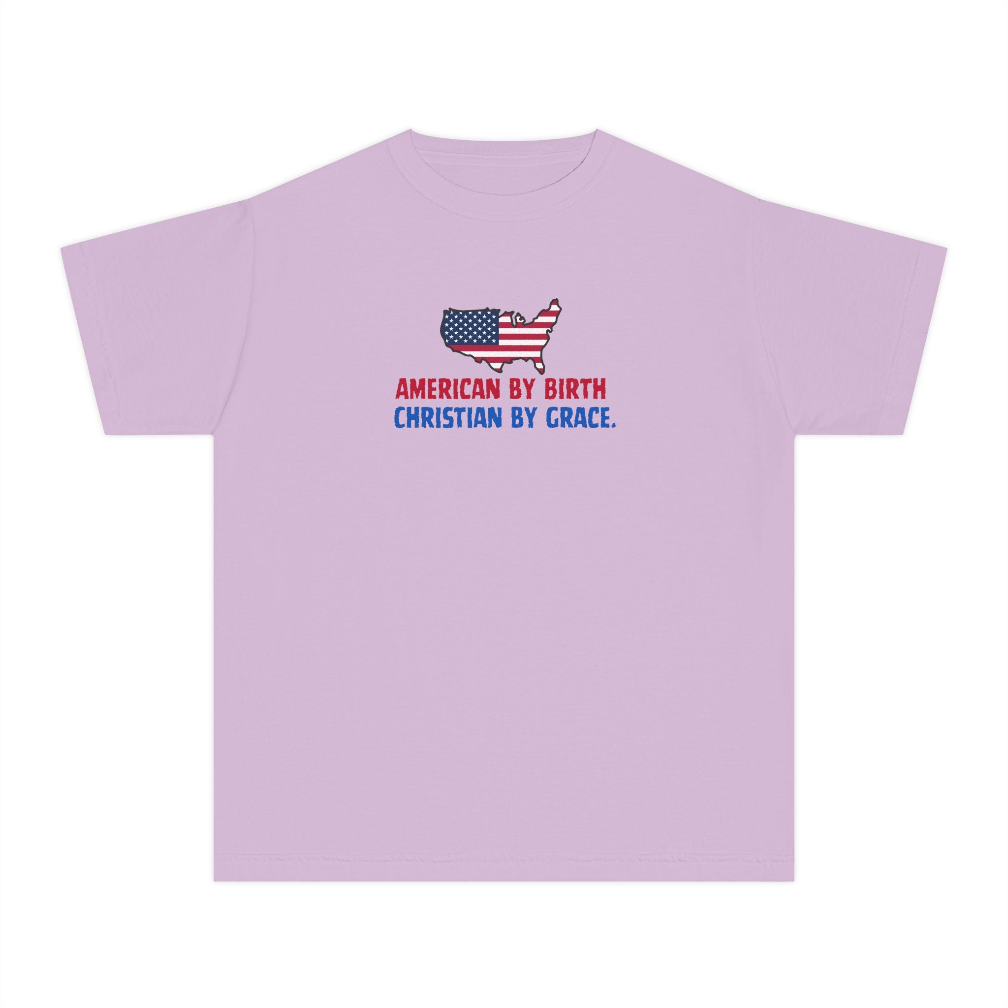 Youth Tee — "American by Birth, Christian by Grace" Flag Design