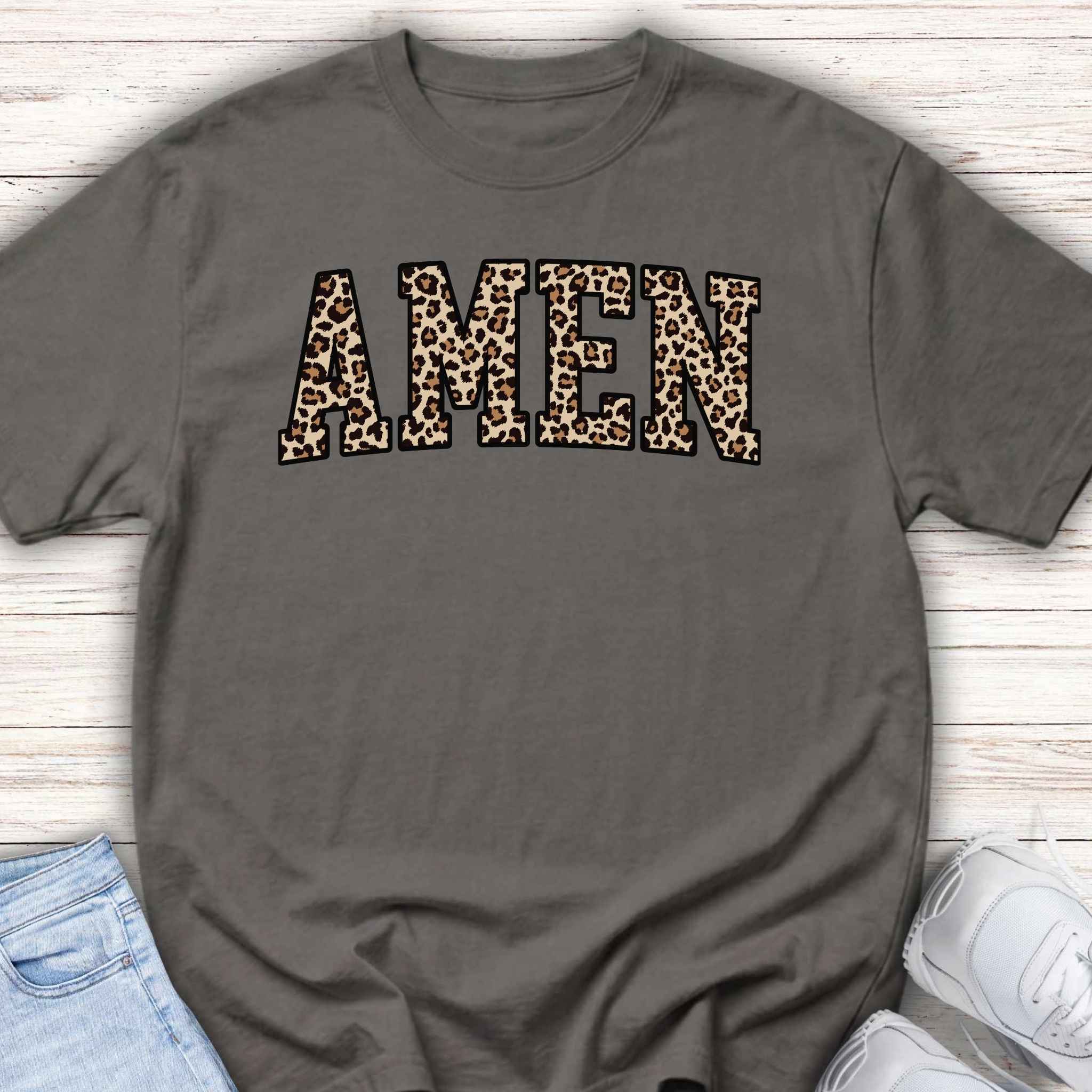 Youth Tee "AMEN" Leopard Print — Kids Christian Graphic Shirt