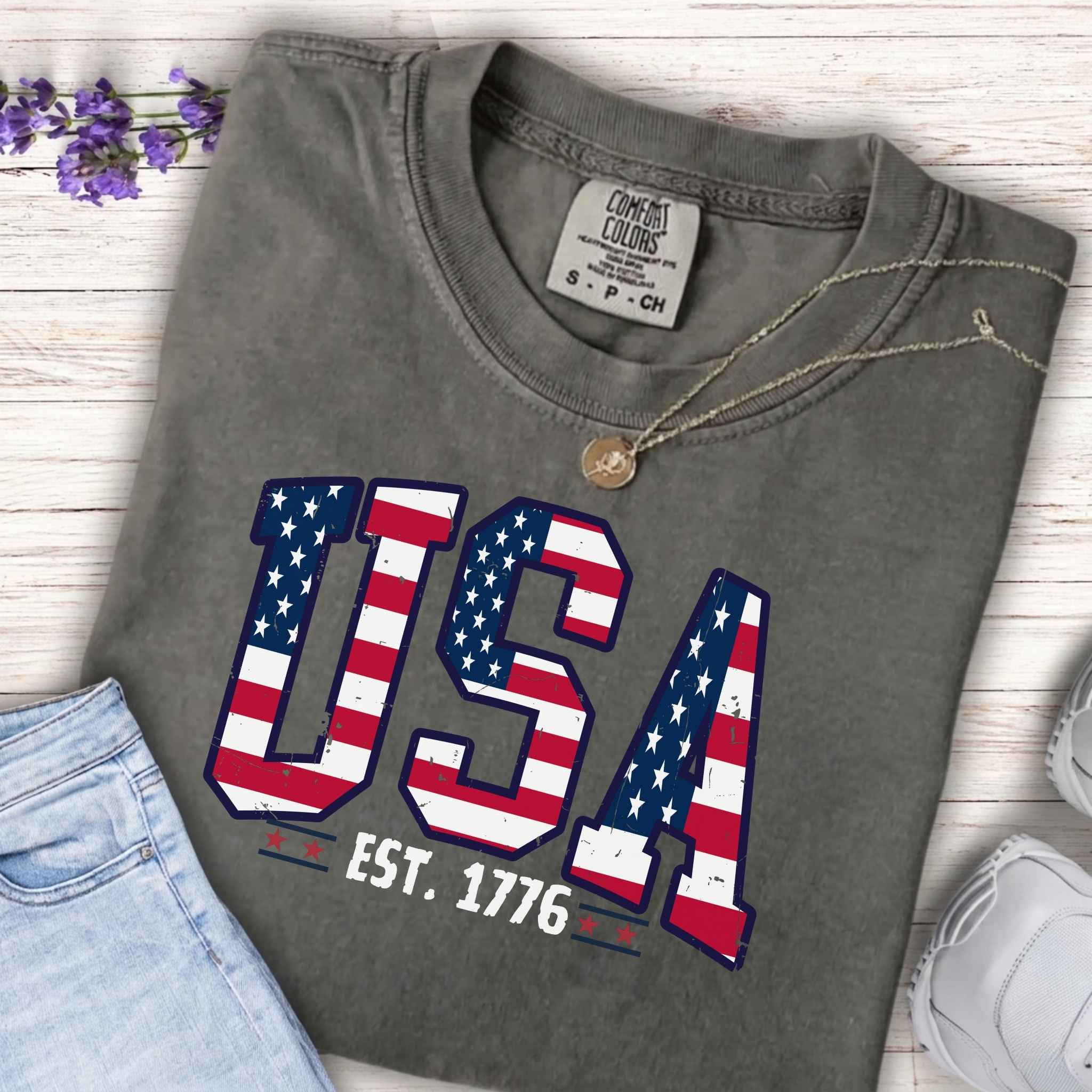 Youth USA Flag Tee — "USA EST. 1776" Patriotic Kids T-Shirt