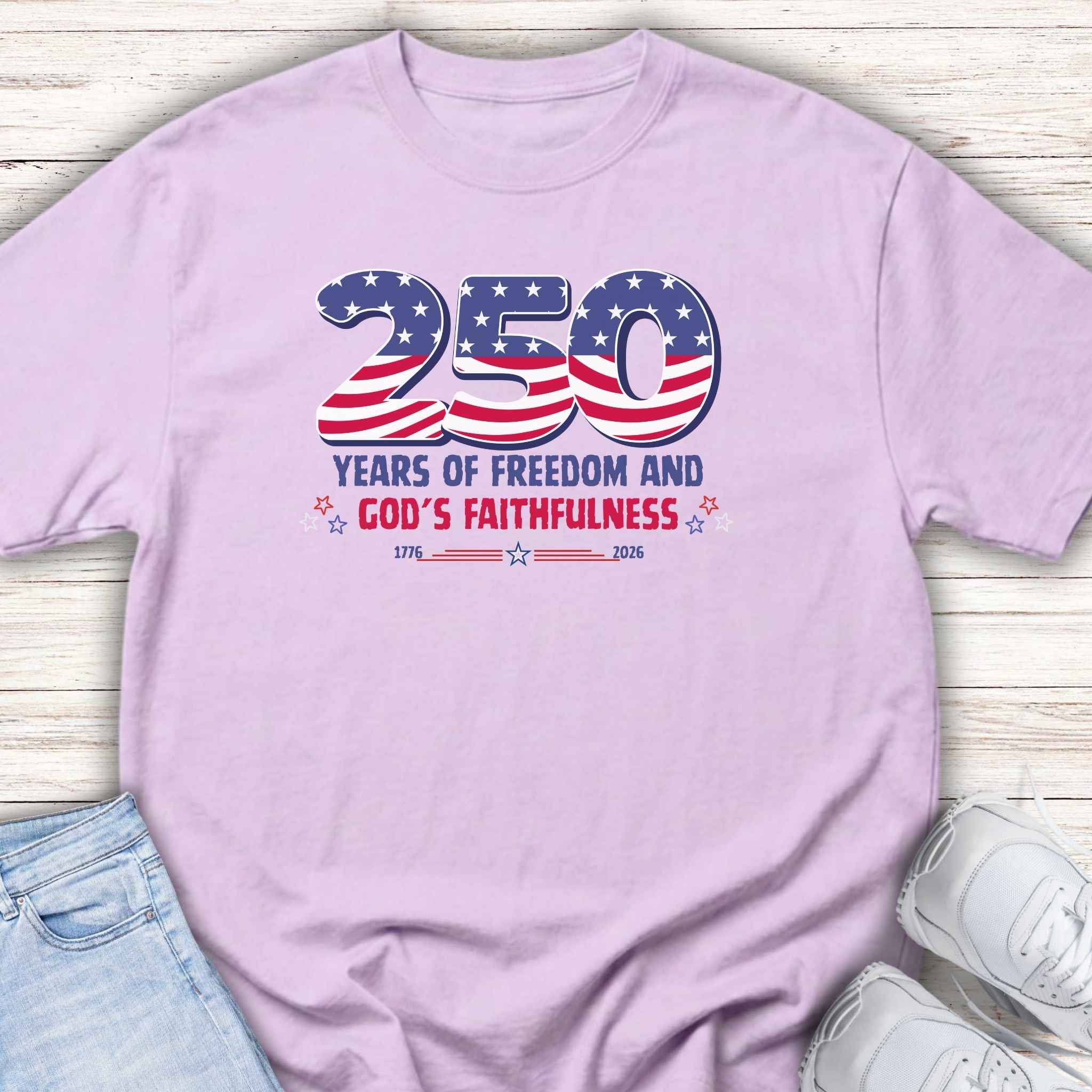 Youth Tee — "250 Years of Freedom and God's Faithfulness" Patriotic American Flag Design