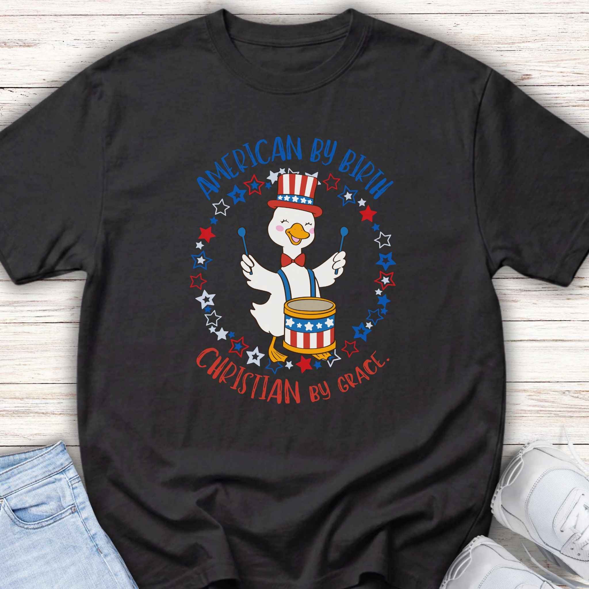 American by Birth Christian by Grace Drum Kids Tee