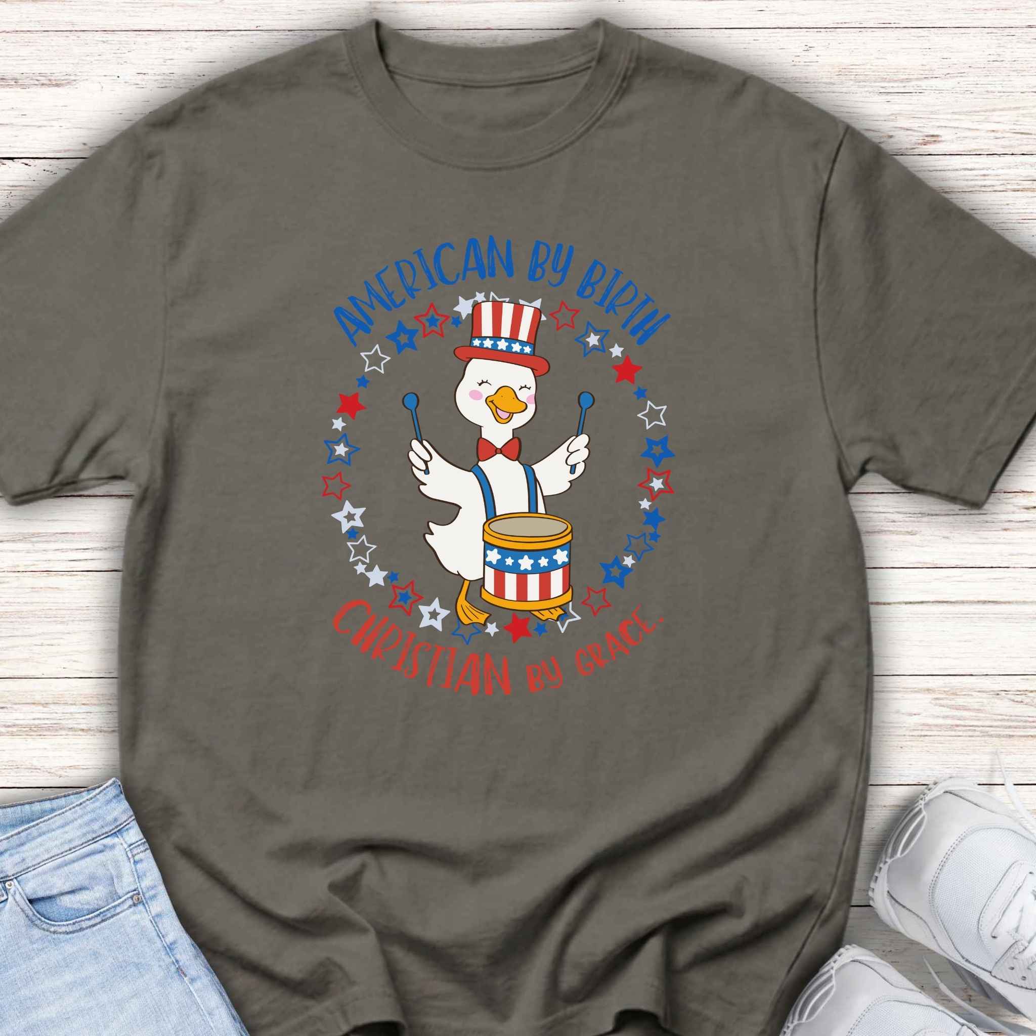 American by Birth Christian by Grace Drum Kids Tee