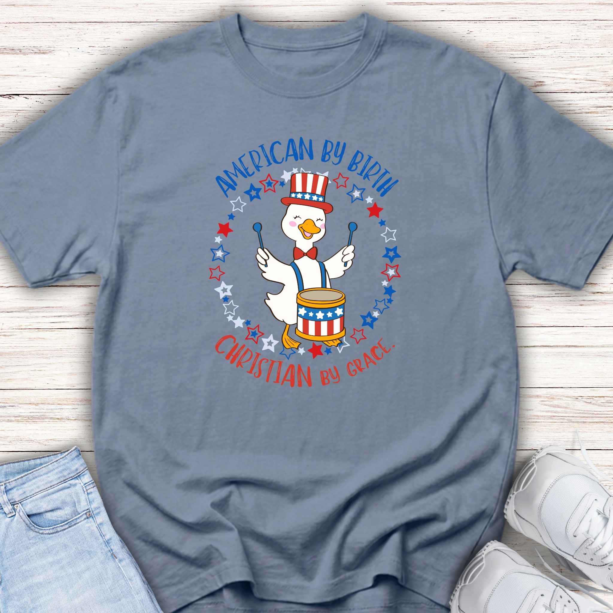 American by Birth Christian by Grace Drum Kids Tee