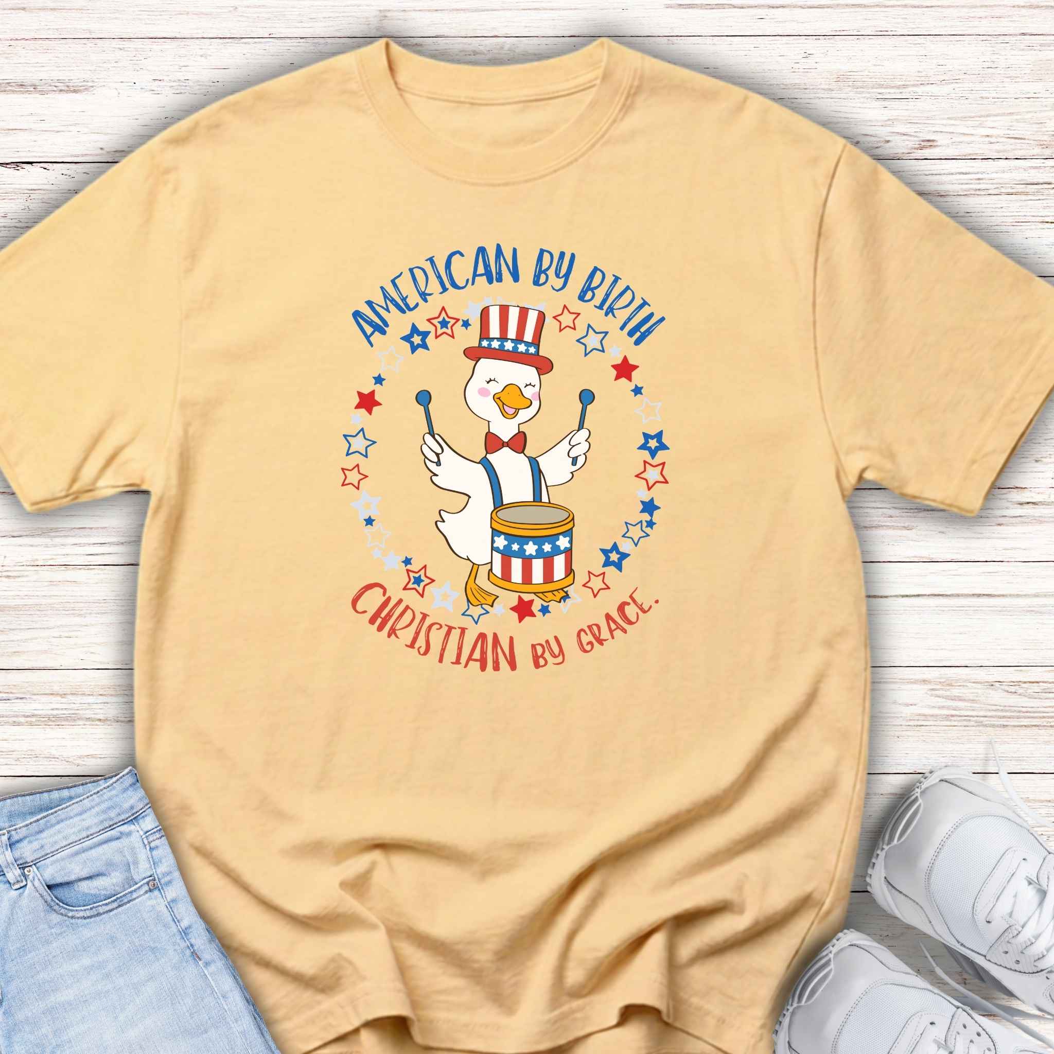 American by Birth Christian by Grace Drum Kids Tee