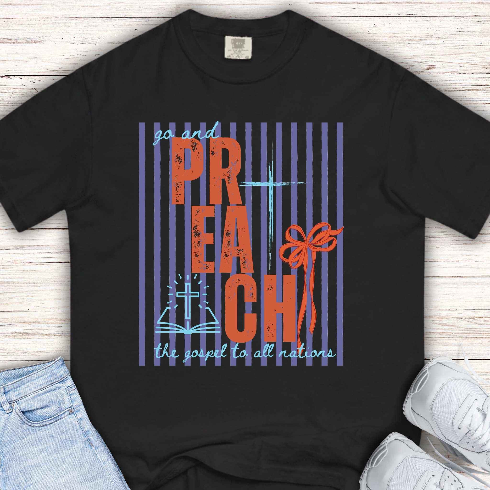 Go and preach the Gospel purple striped tee