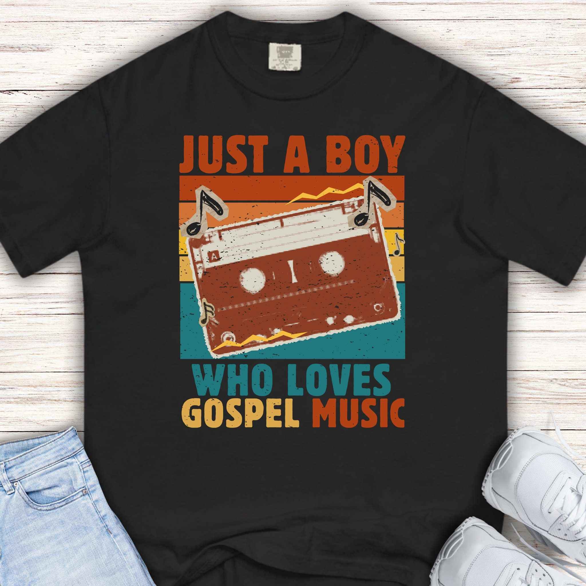 Youth Tee — "Just a Boy Who Loves Gospel Music" Retro Cassette Shirt