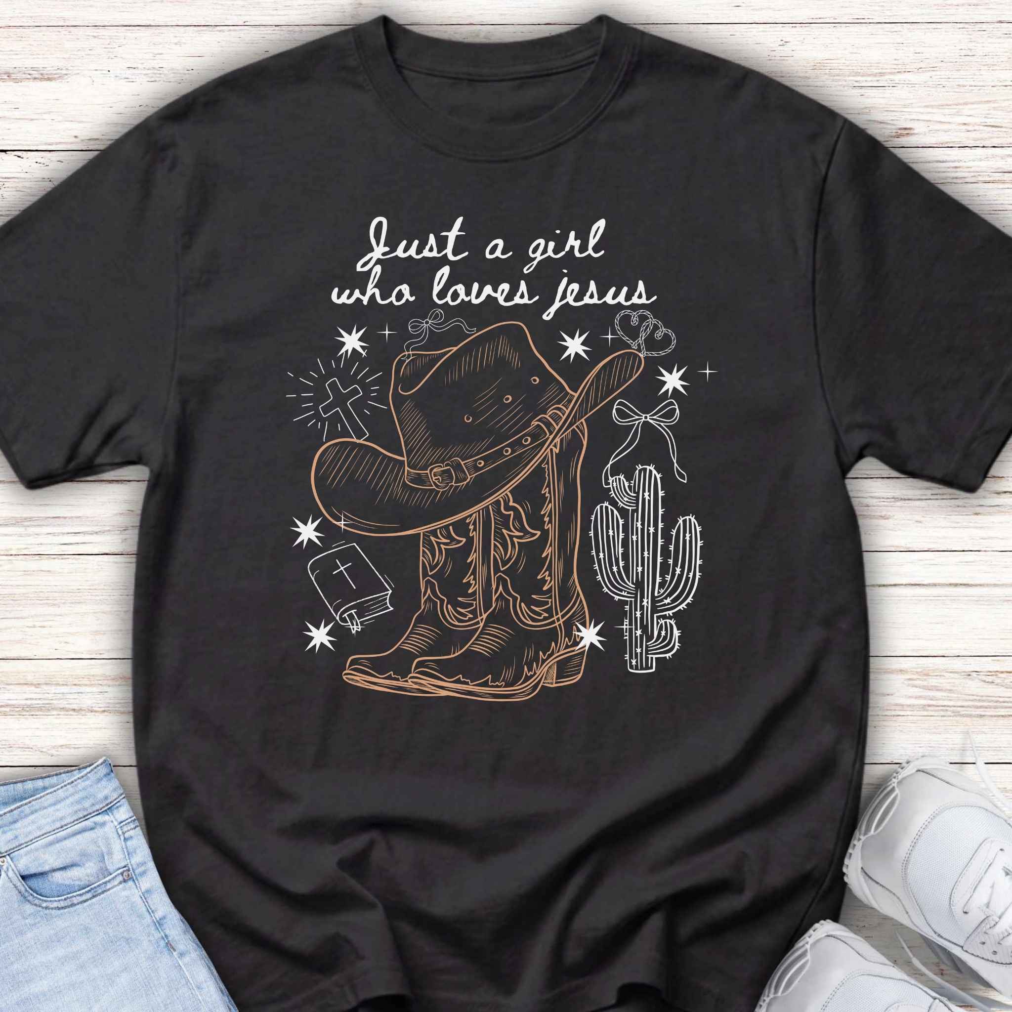 Youth Tee - 'Just a Girl Who Loves Jesus' Western Cowboy  Christian Shirt