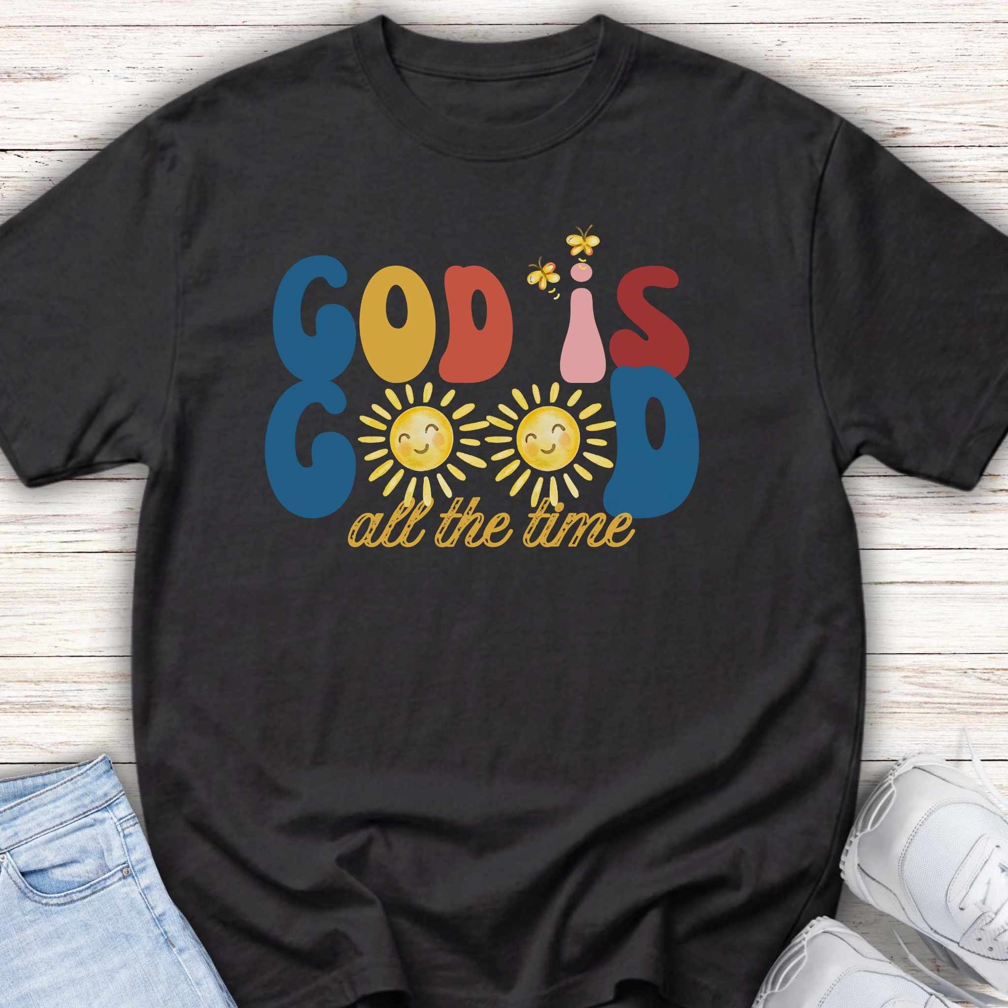 Youth T‑Shirt — "God is Good All the Time" Retro Sunflowers Kids Tee