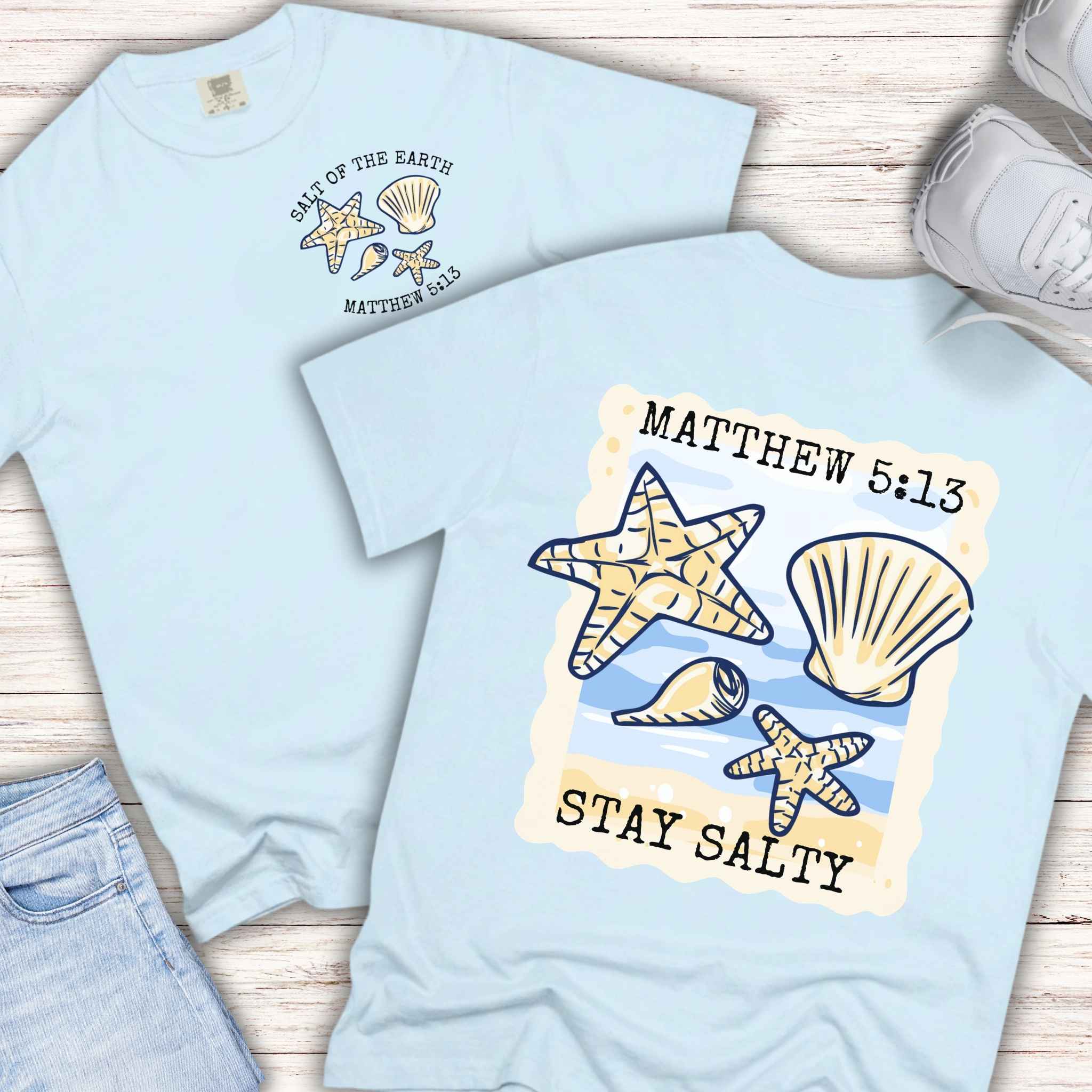 Youth Tee — "Stay Salty" Sea Shells Matthew 5:13 Christian Beach Shirt