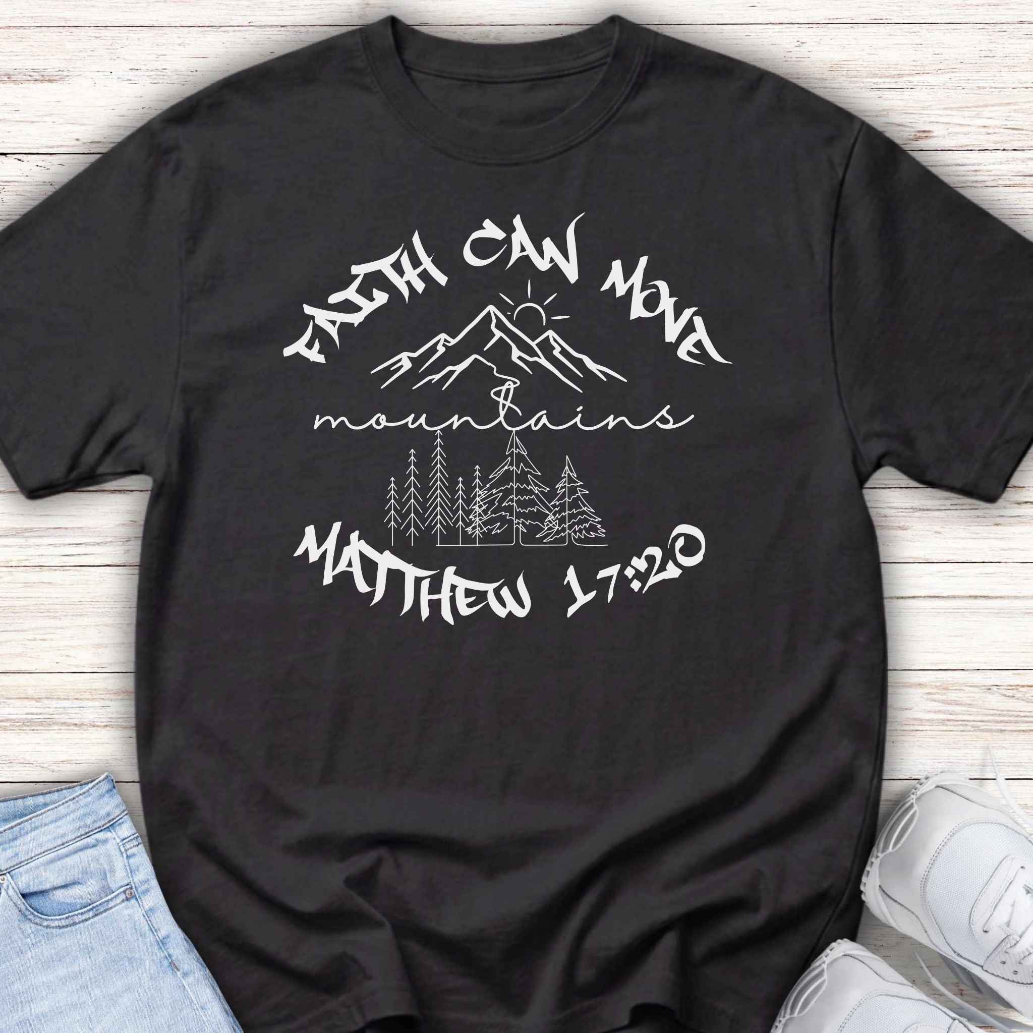 Youth Faith Mountains T‑Shirt — "Faith Can Move Mountains" (Matthew 17:20)