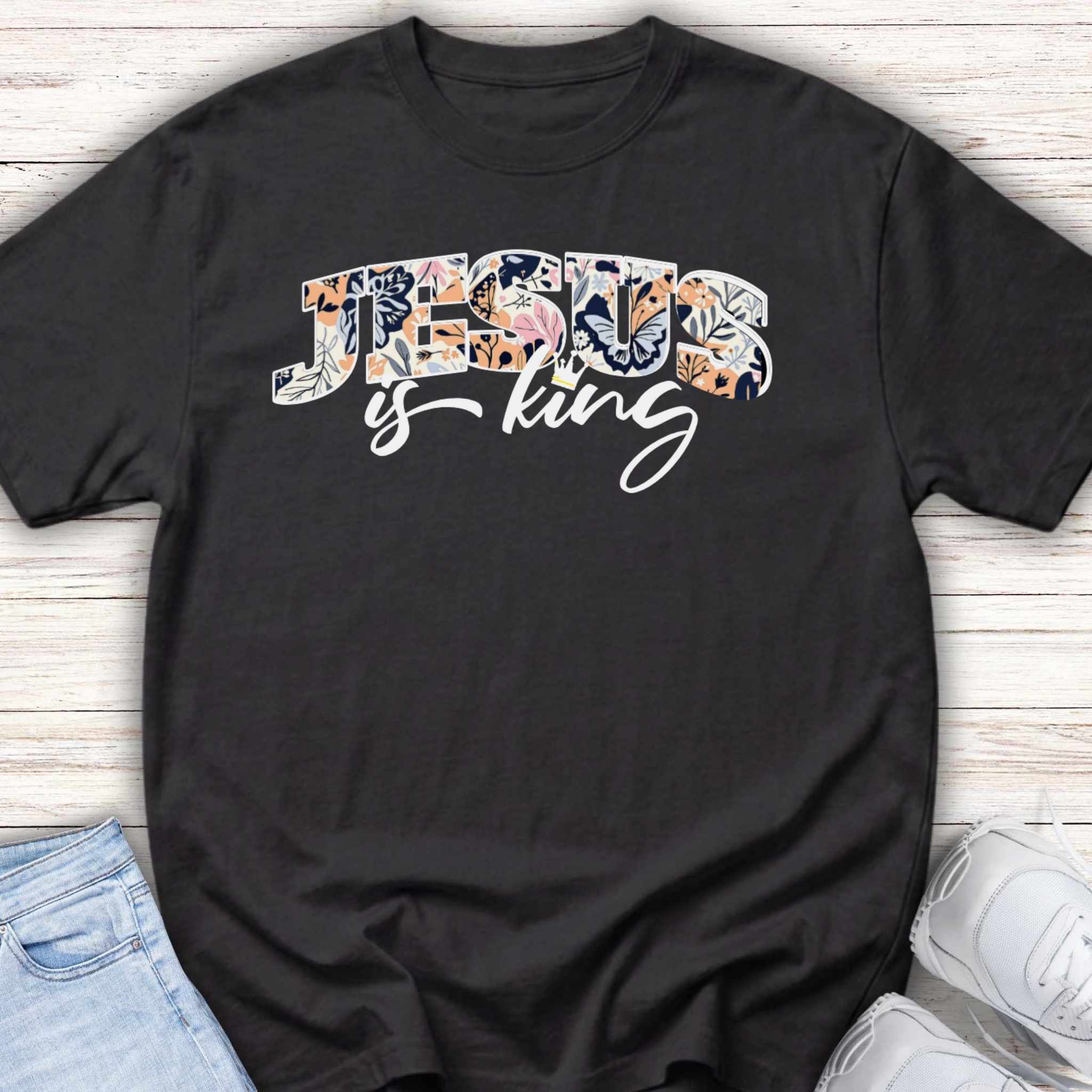 Youth Tee — Floral Jesus is King Tee