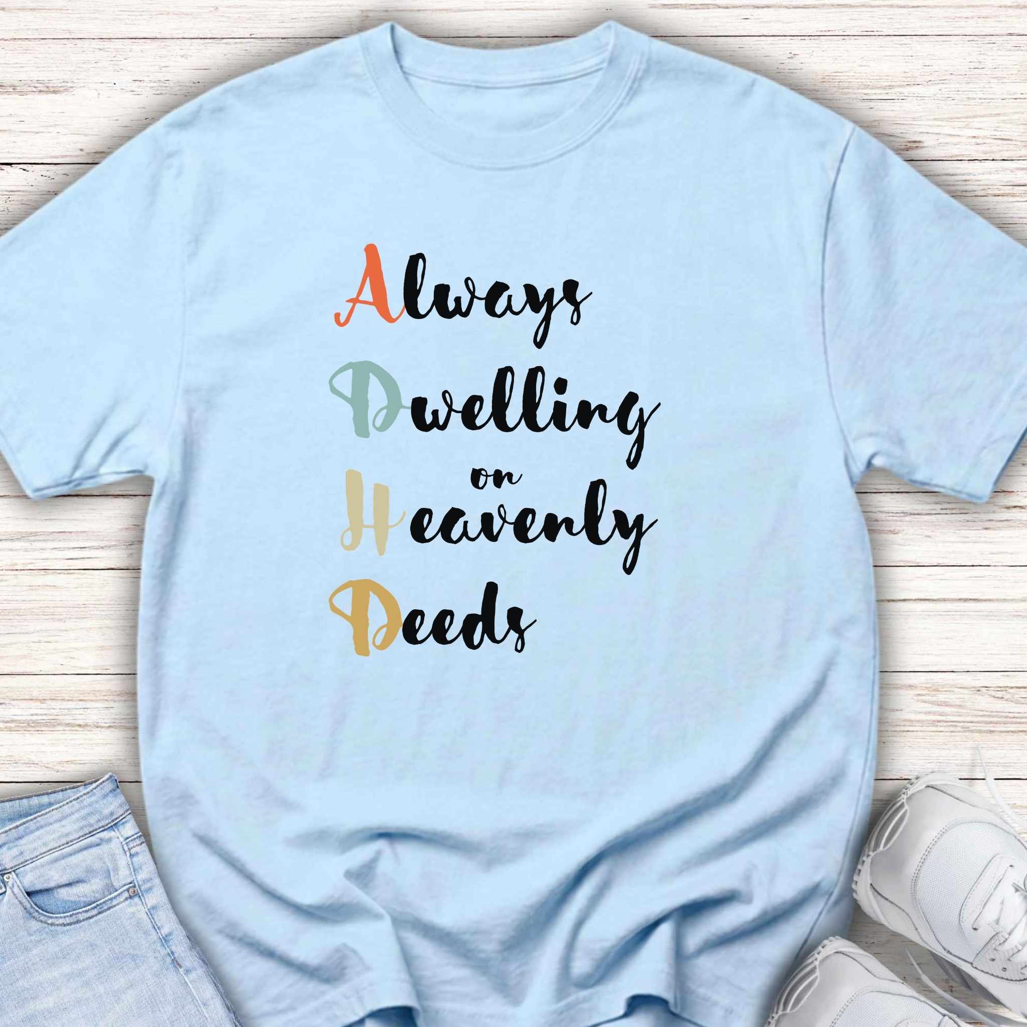Youth Tee — "Always Dwelling on Heavenly Deeds" Inspirational Kids Shirt
