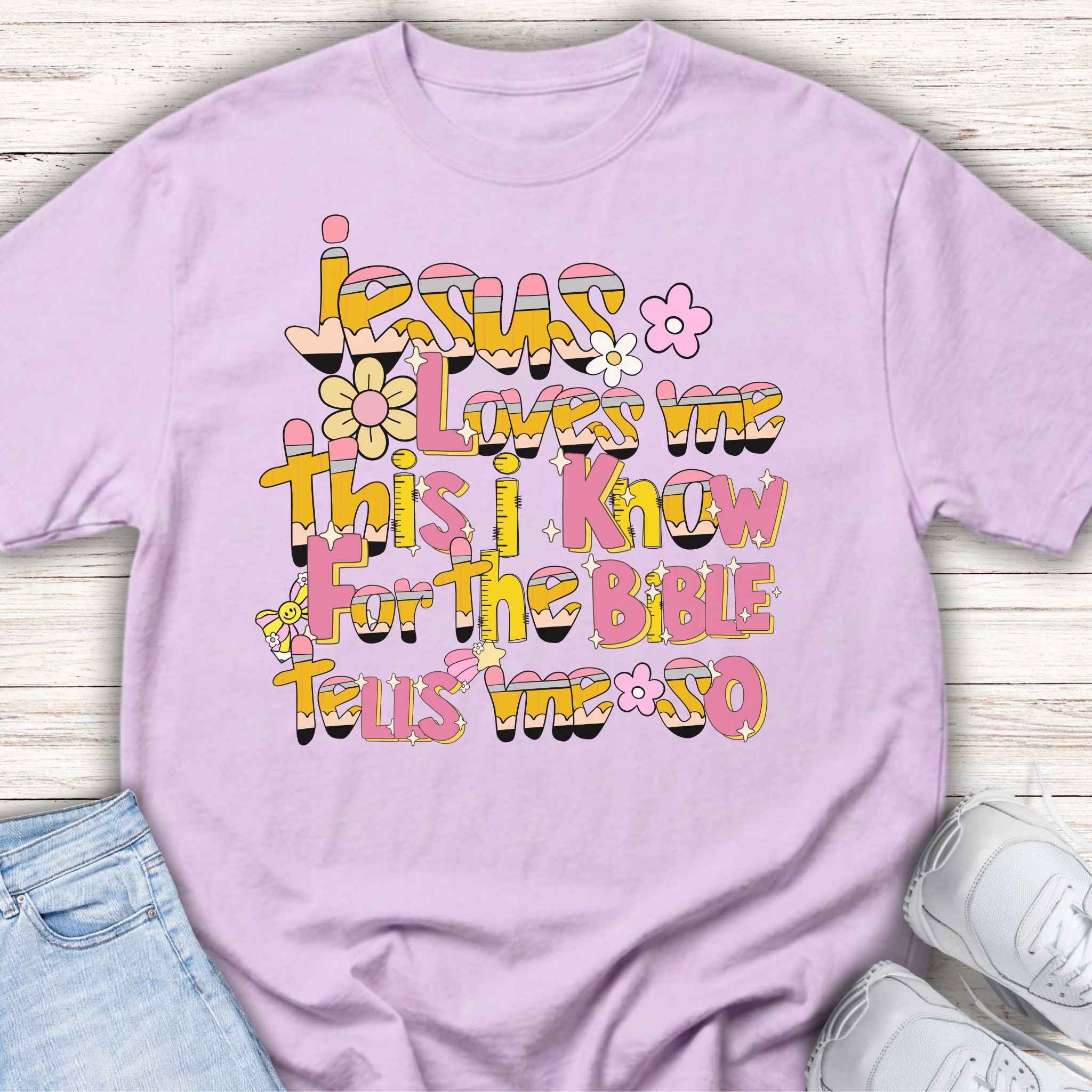Youth Tee — Retro Floral 'Jesus Loves Me' Christian Kids Shirt