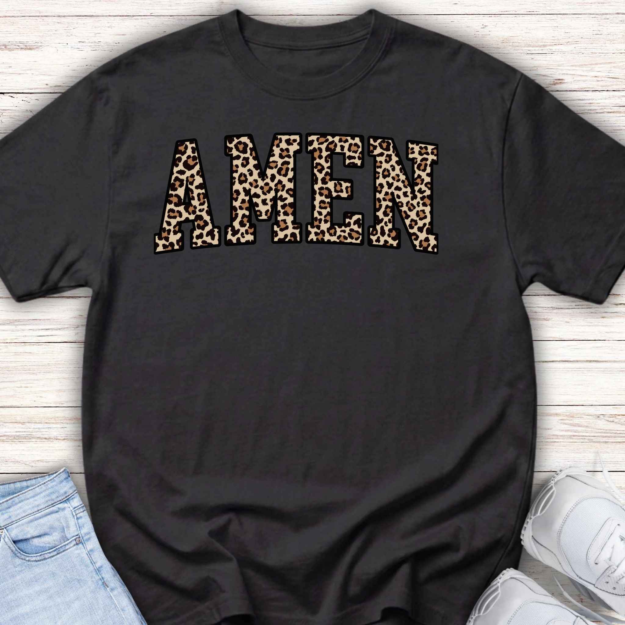 Youth Tee "AMEN" Leopard Print — Kids Christian Graphic Shirt
