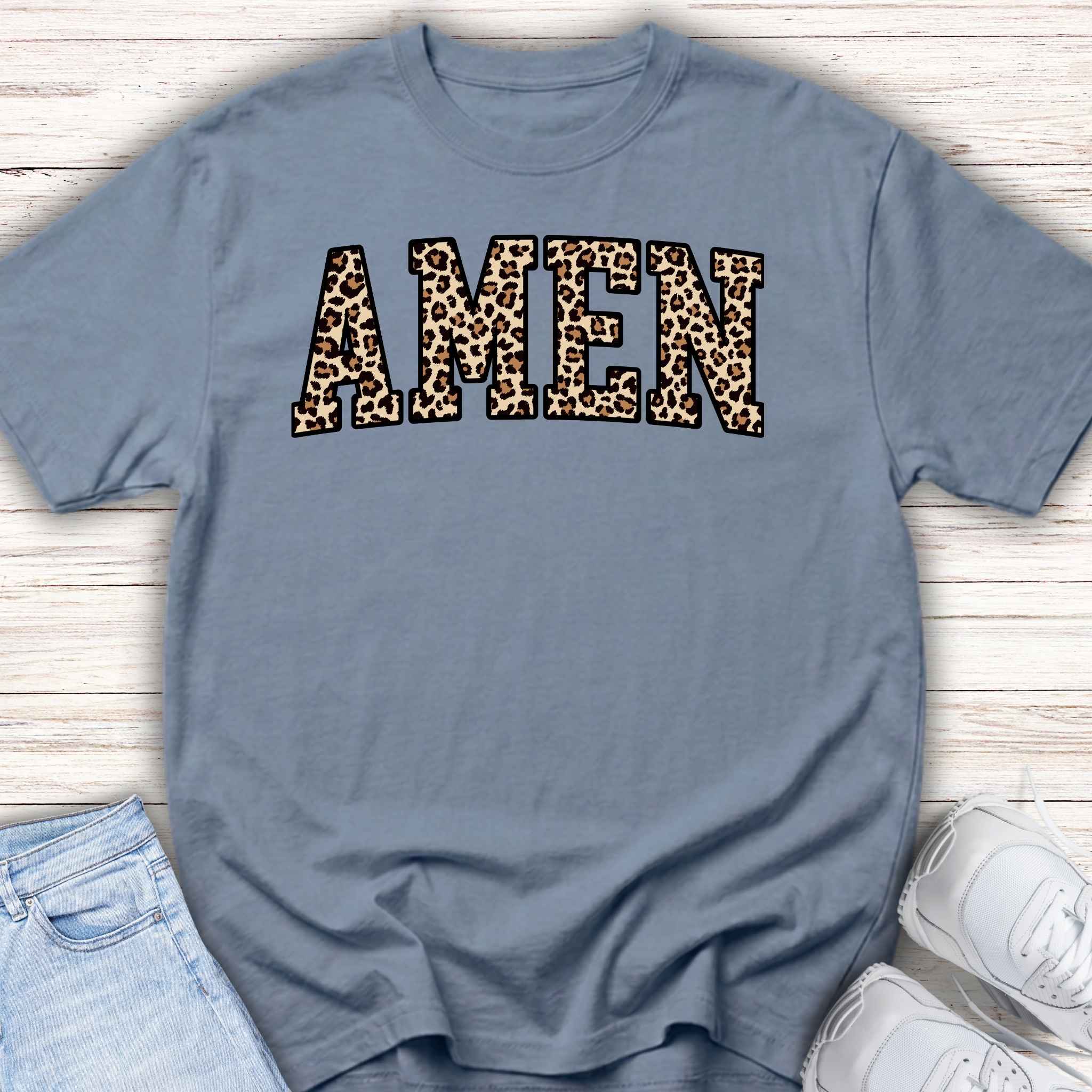 Youth Tee "AMEN" Leopard Print — Kids Christian Graphic Shirt