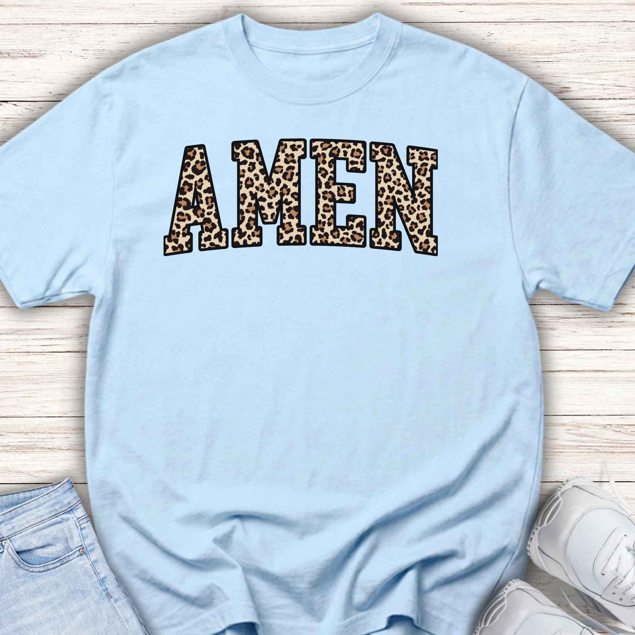 Youth Tee "AMEN" Leopard Print — Kids Christian Graphic Shirt