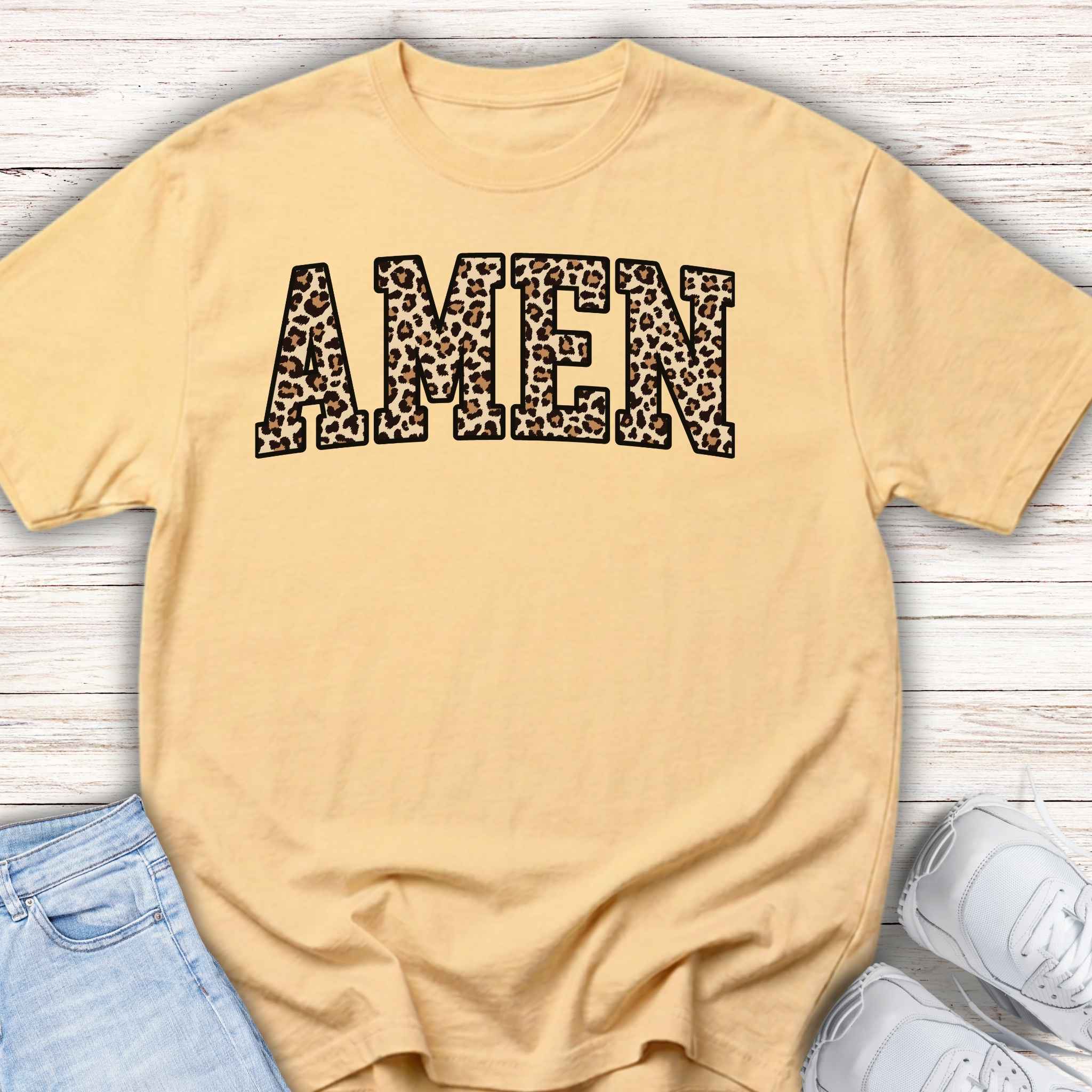 Youth Tee "AMEN" Leopard Print — Kids Christian Graphic Shirt