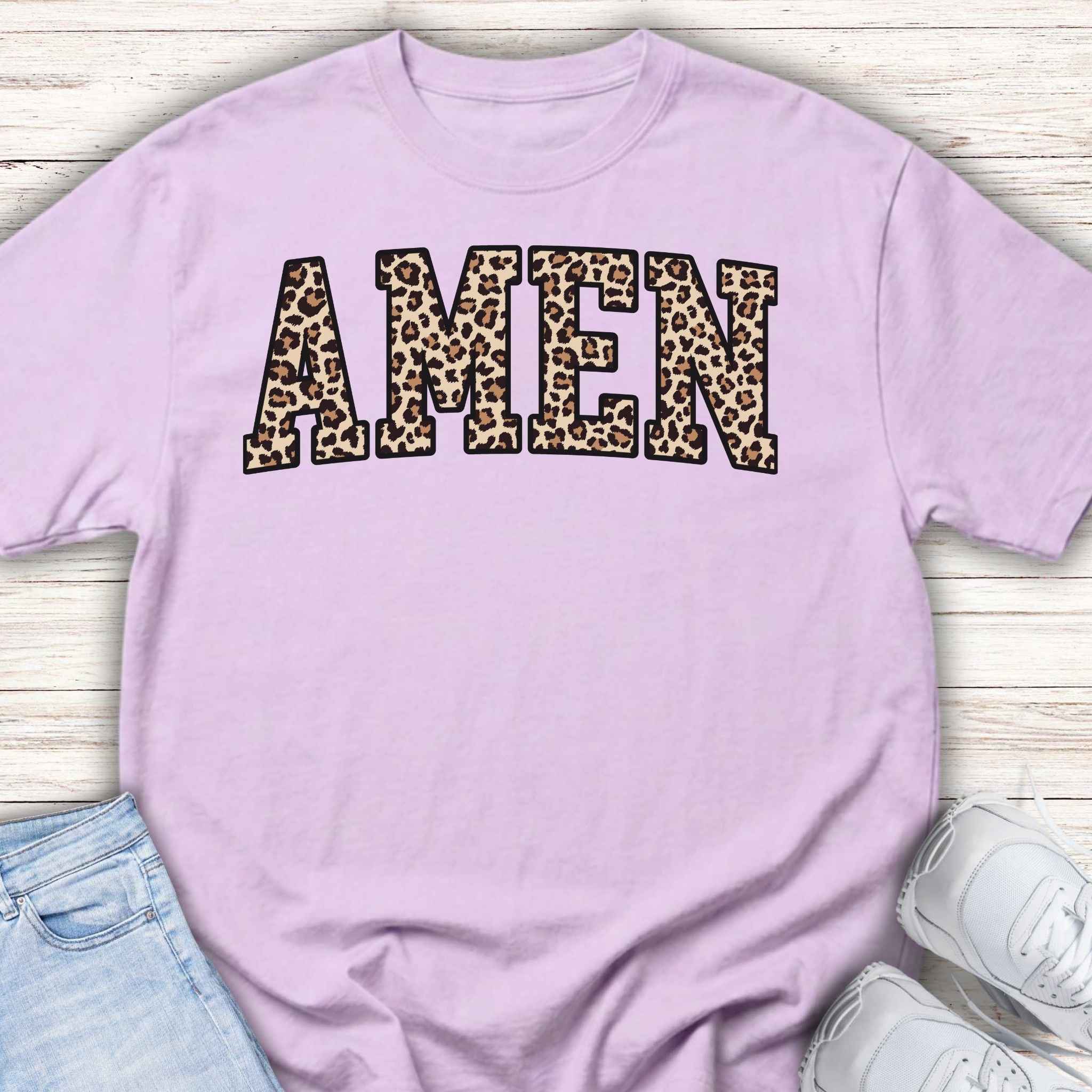 Youth Tee "AMEN" Leopard Print — Kids Christian Graphic Shirt