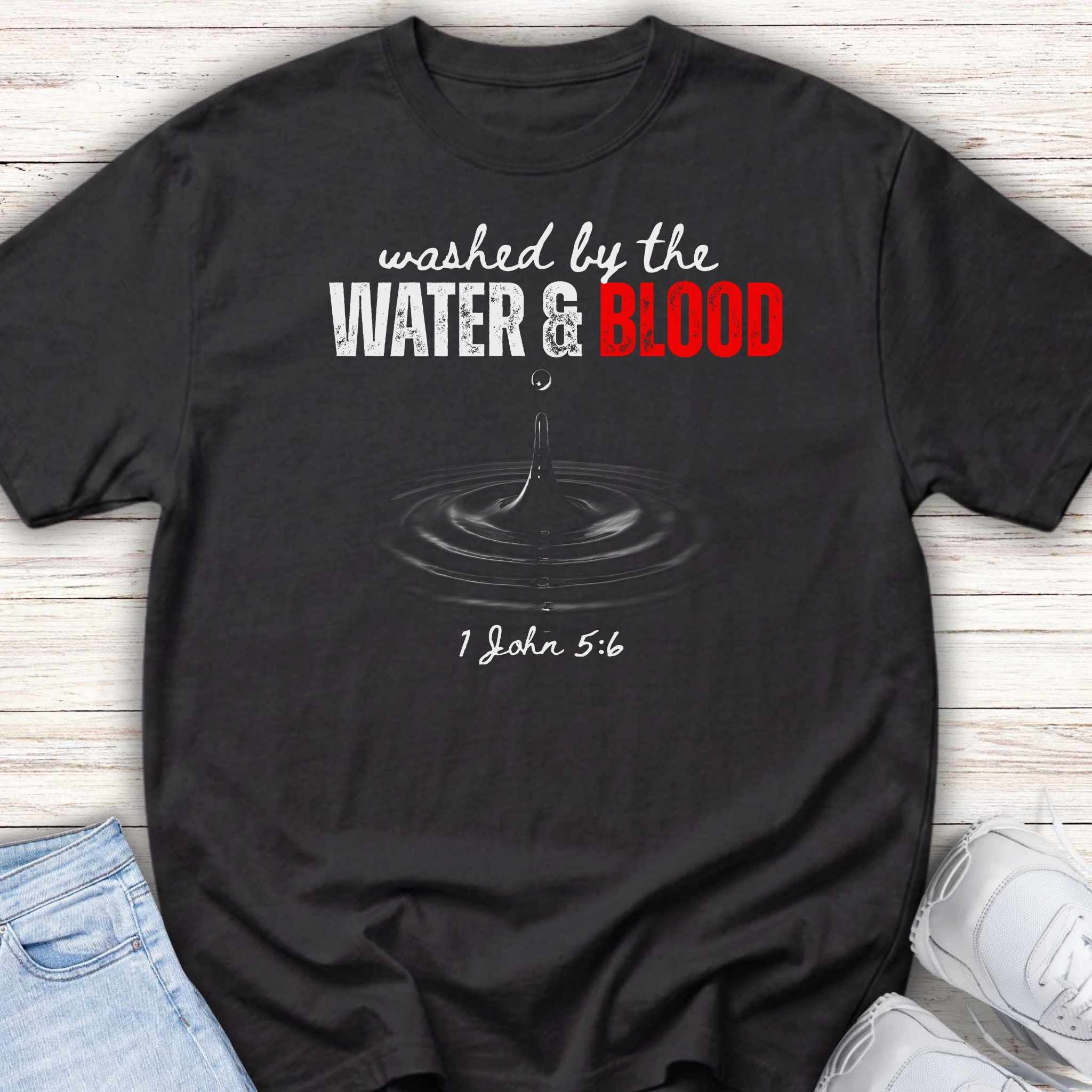 Youth Tee "Washed by the Water & Blood" Christian Faith Graphic
