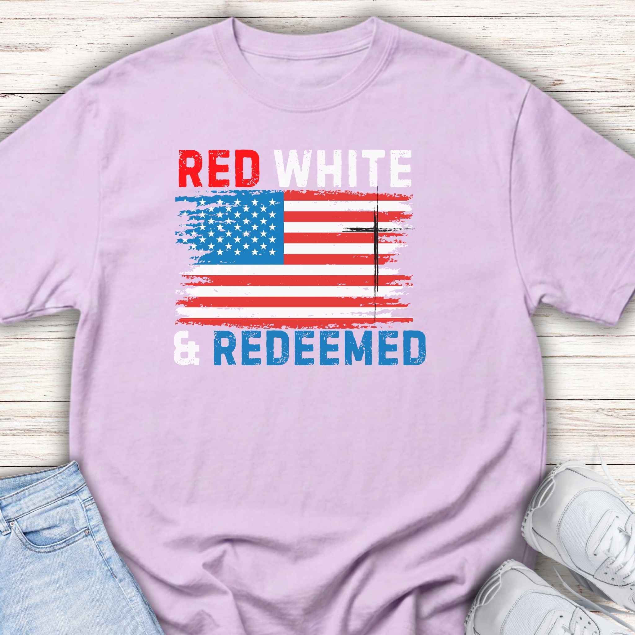 Youth T‑Shirt – “Red White & Redeemed” American Flag Patriotic Tee