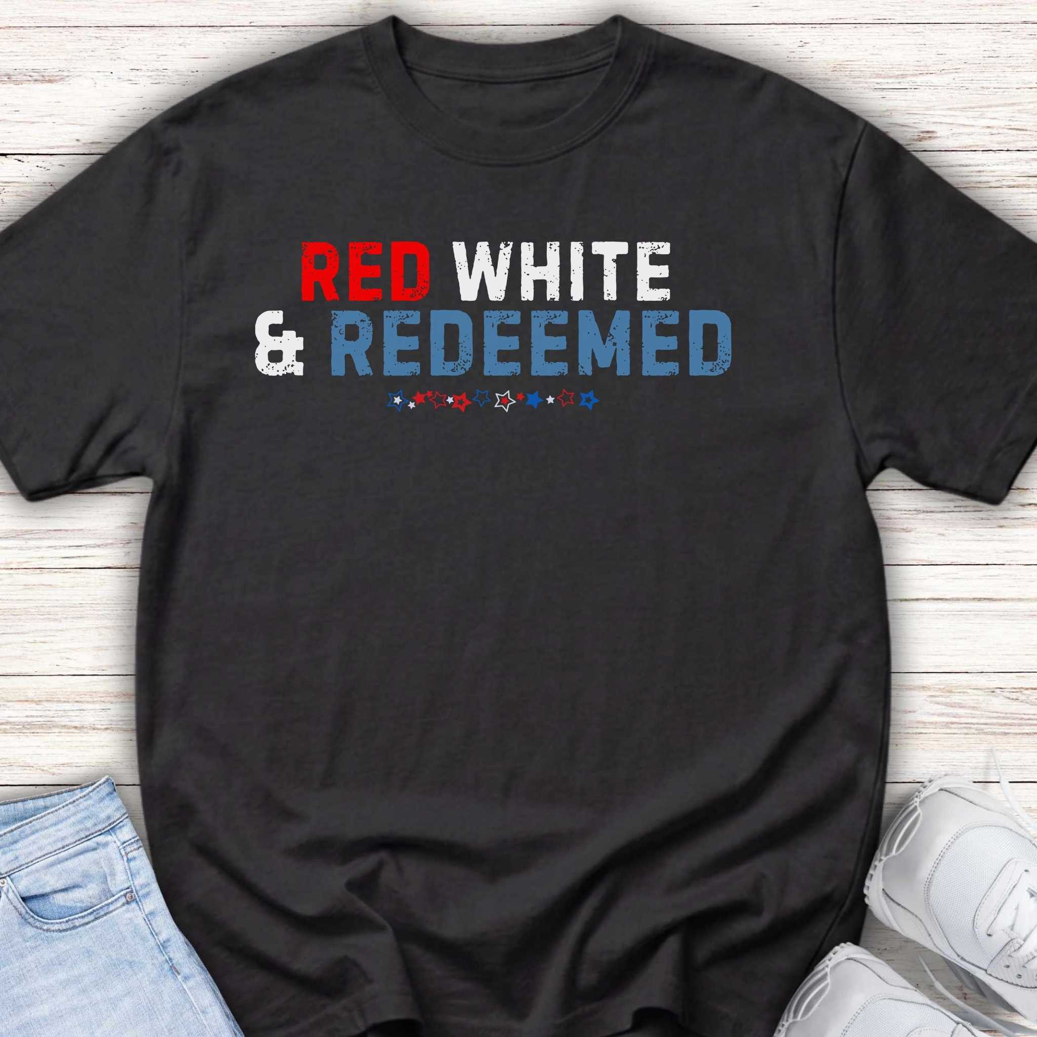 Youth Tee — “Red White & Redeemed” Patriotic Kids Shirt