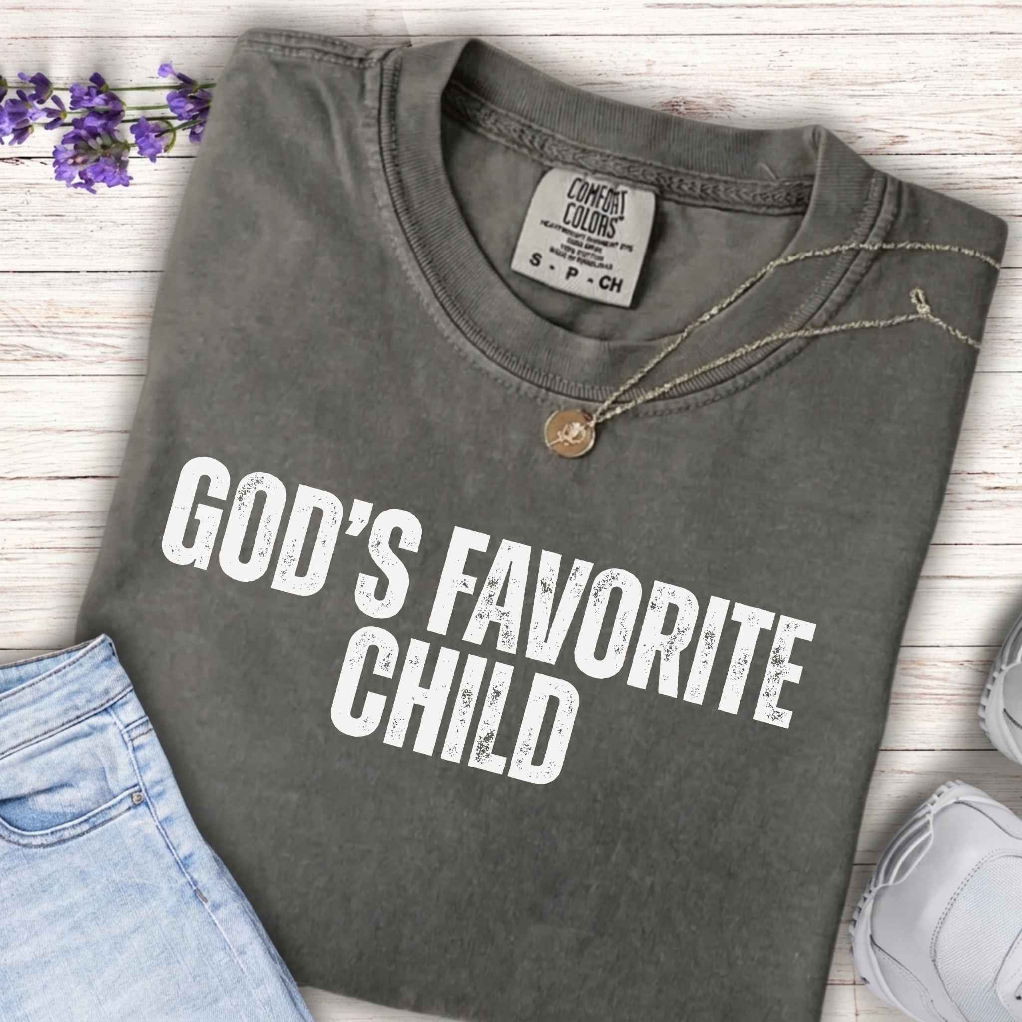 Youth T-Shirt "God's Favorite Child" – Faith-Based Kids Tee, Christian Message Gift