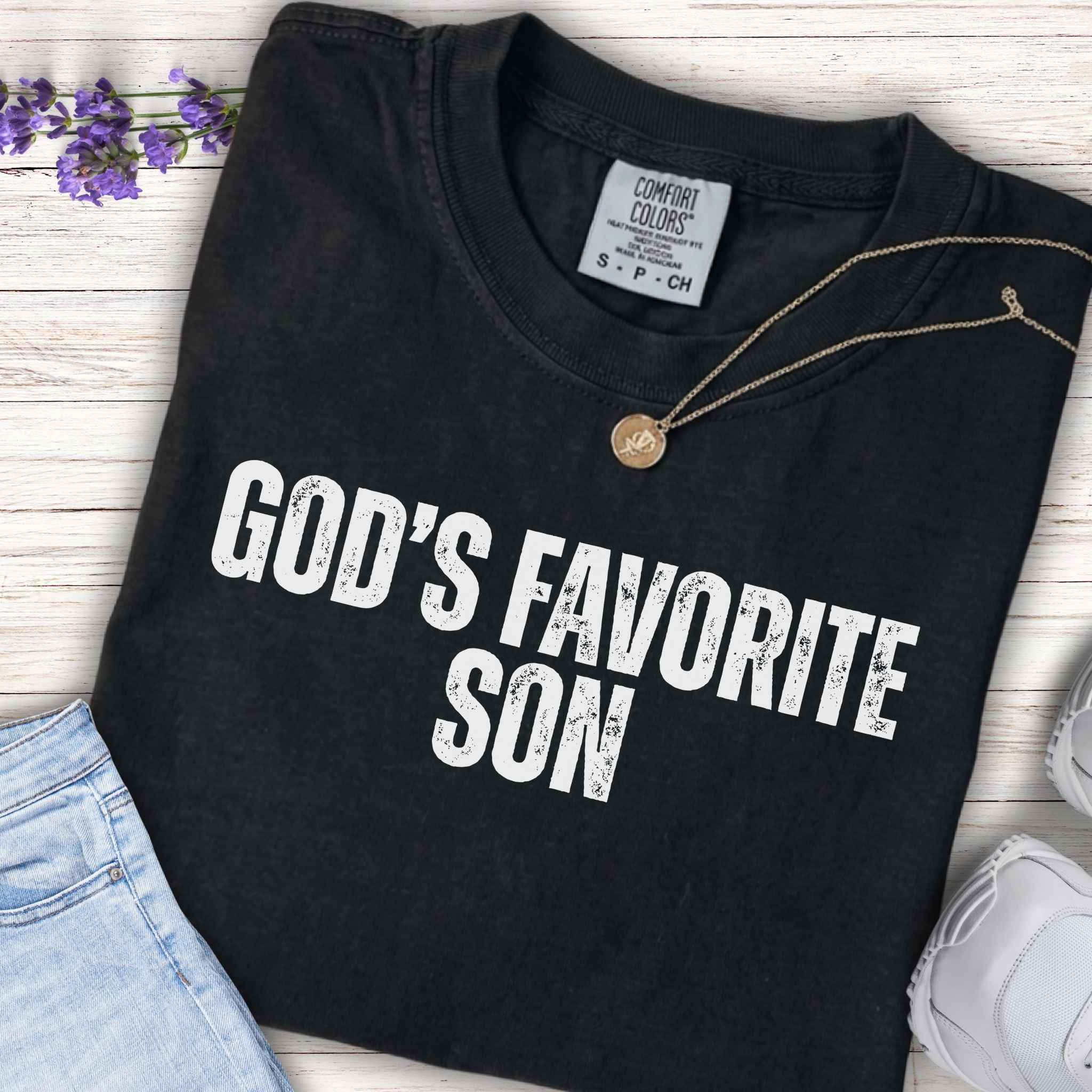 Youth Tee — "God's Favorite Son" Christian Kids Shirt