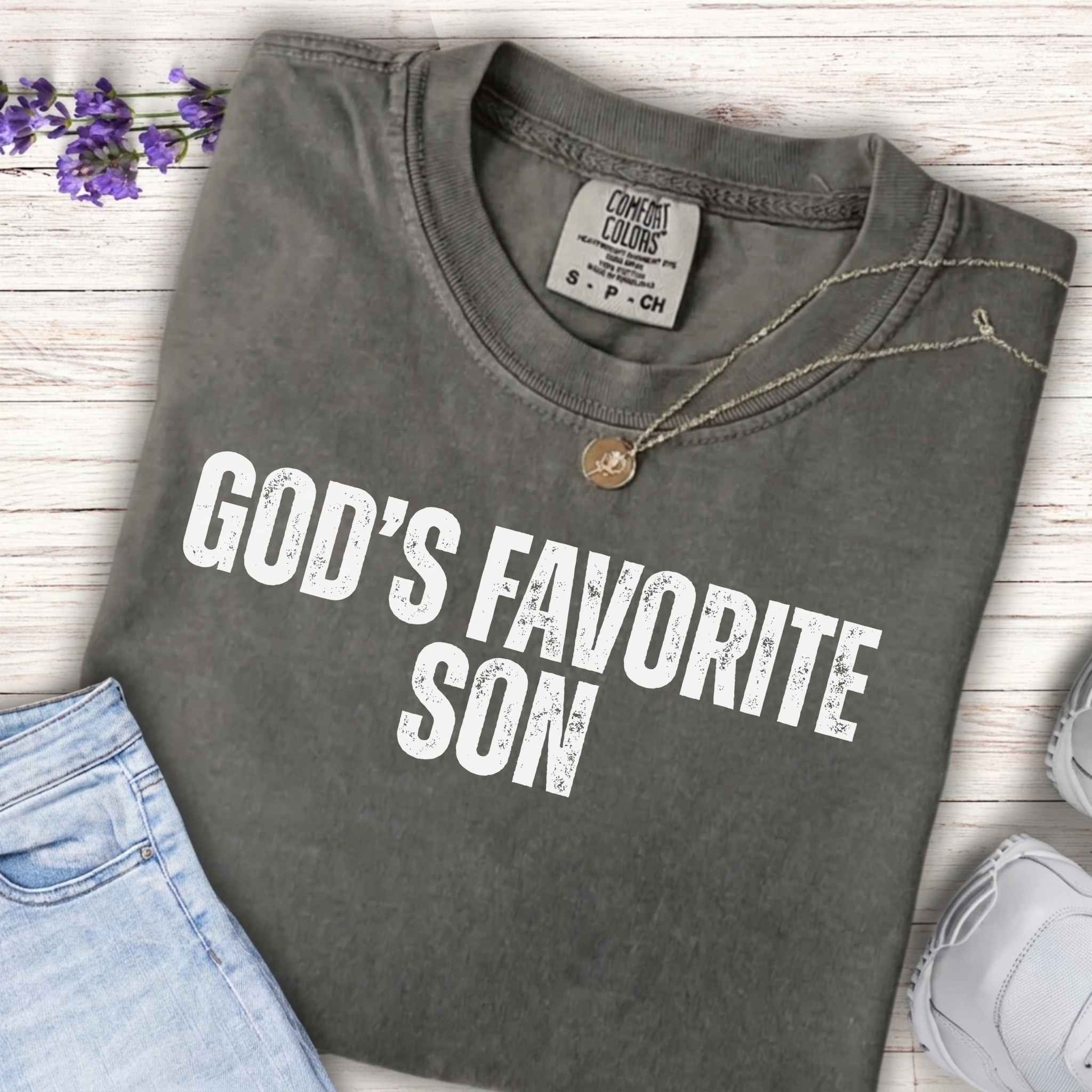 Youth Tee — "God's Favorite Son" Christian Kids Shirt