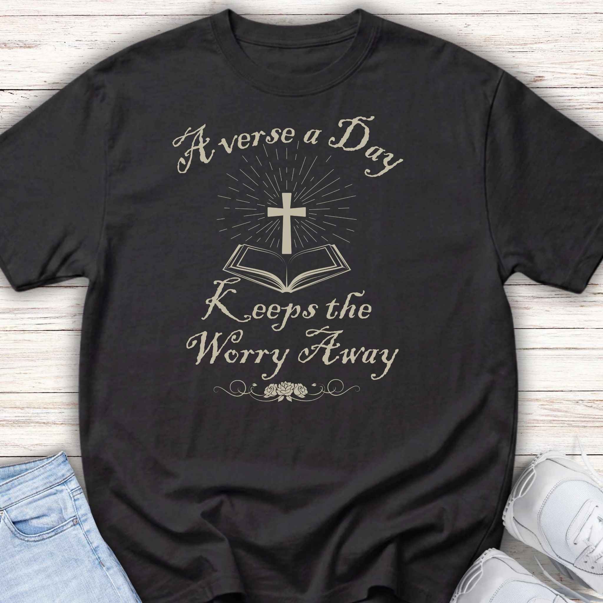 Youth Tee — “A verse a Day Keeps the Worry Away” Christian Bible Kids Shirt