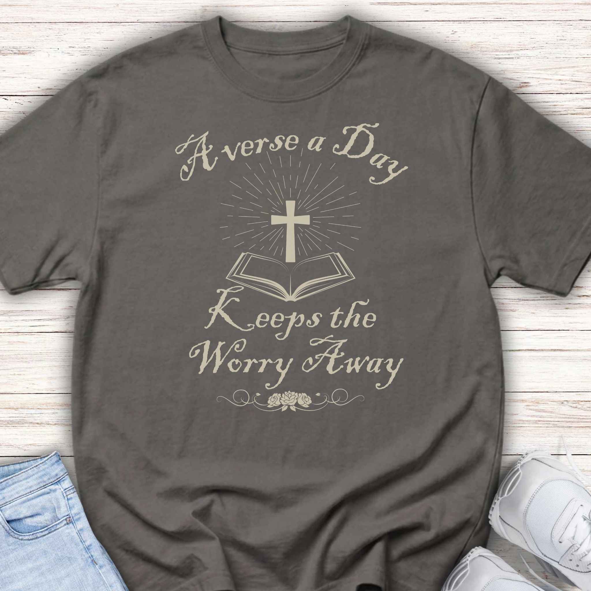 Youth Tee — “A verse a Day Keeps the Worry Away” Christian Bible Kids Shirt