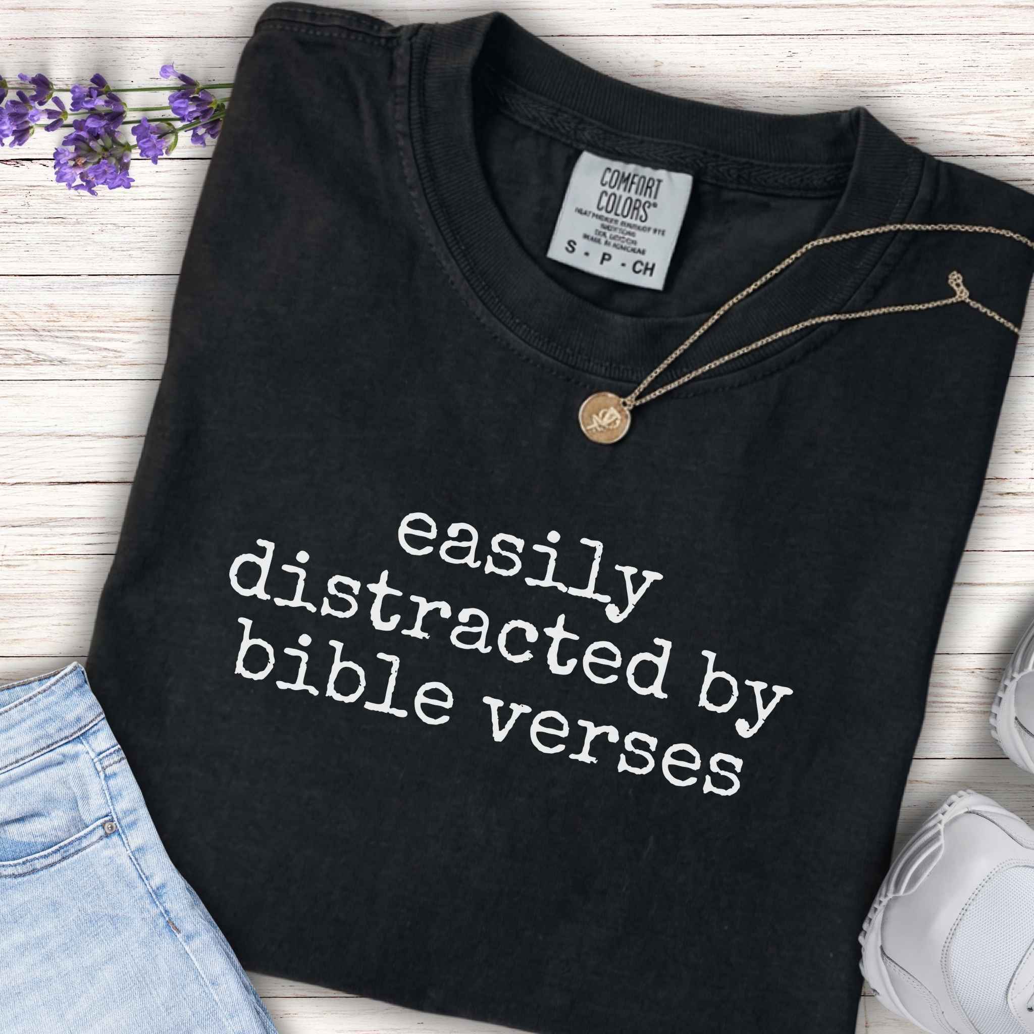 Youth Tee - "easily distracted by bible verses" Christian Graphic Shirt
